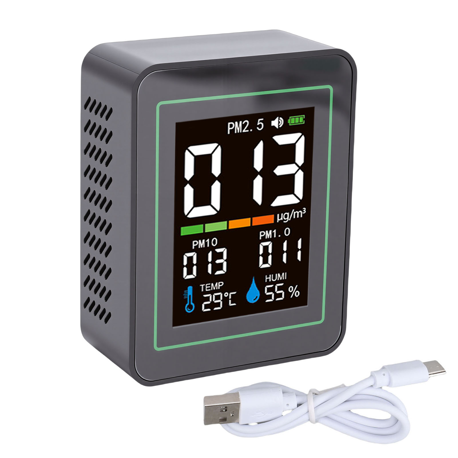 5-in-1-luftqualitätsdetektor Mit Echtzeitüberwachung Von Pm2,5, Pm10 Und Pm1,0 Sowie Temperatur- Und Feuchtigkeitsmessung Für Zuhause, Büro Und Industrielabor.