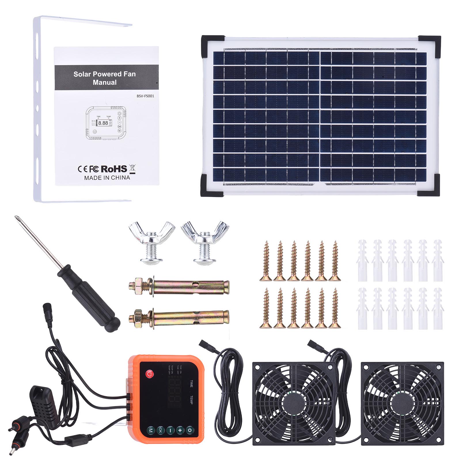 Solarbetriebener Abluftventilator Für Tierunterkünfte, Mit 2 Wiederaufladbaren Paneelen, Umwälztimer-funktion, Für Gewächshäuser, Gartenhäuser, Garagen, Hühnerställe.