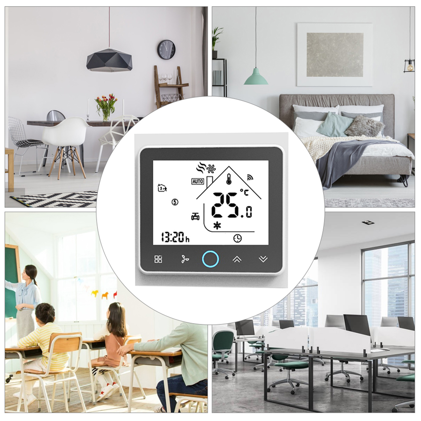 Intelligenter Zweirohr-wlan-raumthermostat, Programmierbarer Digitaler Temperaturregler Für Klimaanlagen (bac-002alw, Weiß)