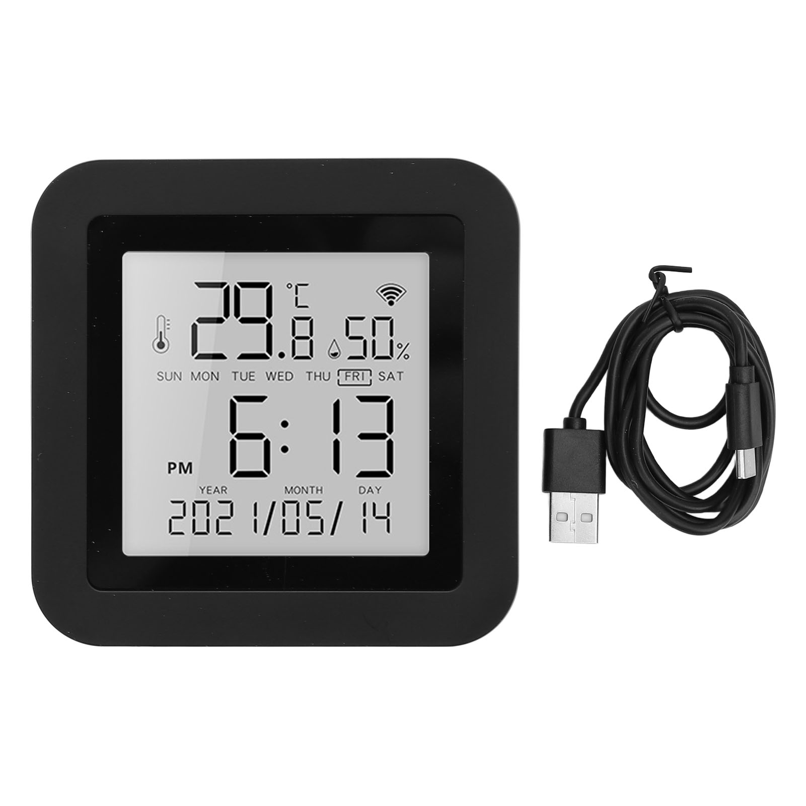 Digitales Hygrometer-thermometer Mit Hintergrundbeleuchtetem Lcd-bildschirm, Intelligenter Datenspeicherung, Temperatur- Und Feuchtigkeitsmessung, Schwarz, Usb-stecker.