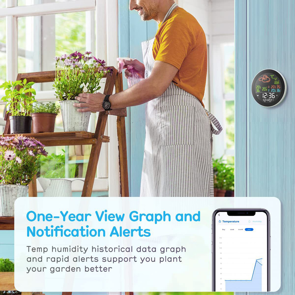 Tuya Multifunktionale Wlan-wetterstation Für Zuhause Und Büro, Farbdigitalanzeige, Uhr, Innen- Und Außenthermometer, Hygrometer, Vorhersagediagramm, Kompatibel Mit Smart-geräten.