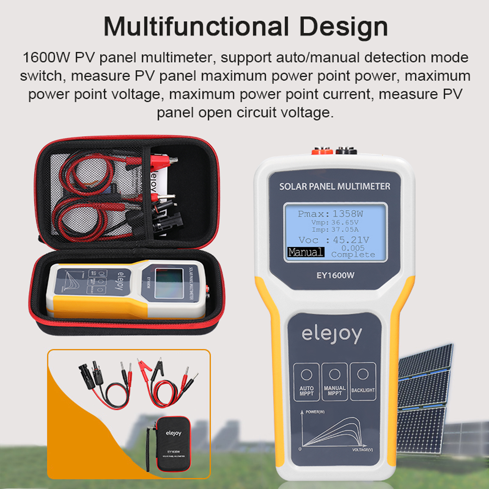 1600-w-photovoltaik-multimeter, Mppt-solartester, Leerlaufspannungstester, Amperemeter Für Maximalen Leistungspunkt, Hintergrundbeleuchtetes Lcd-display