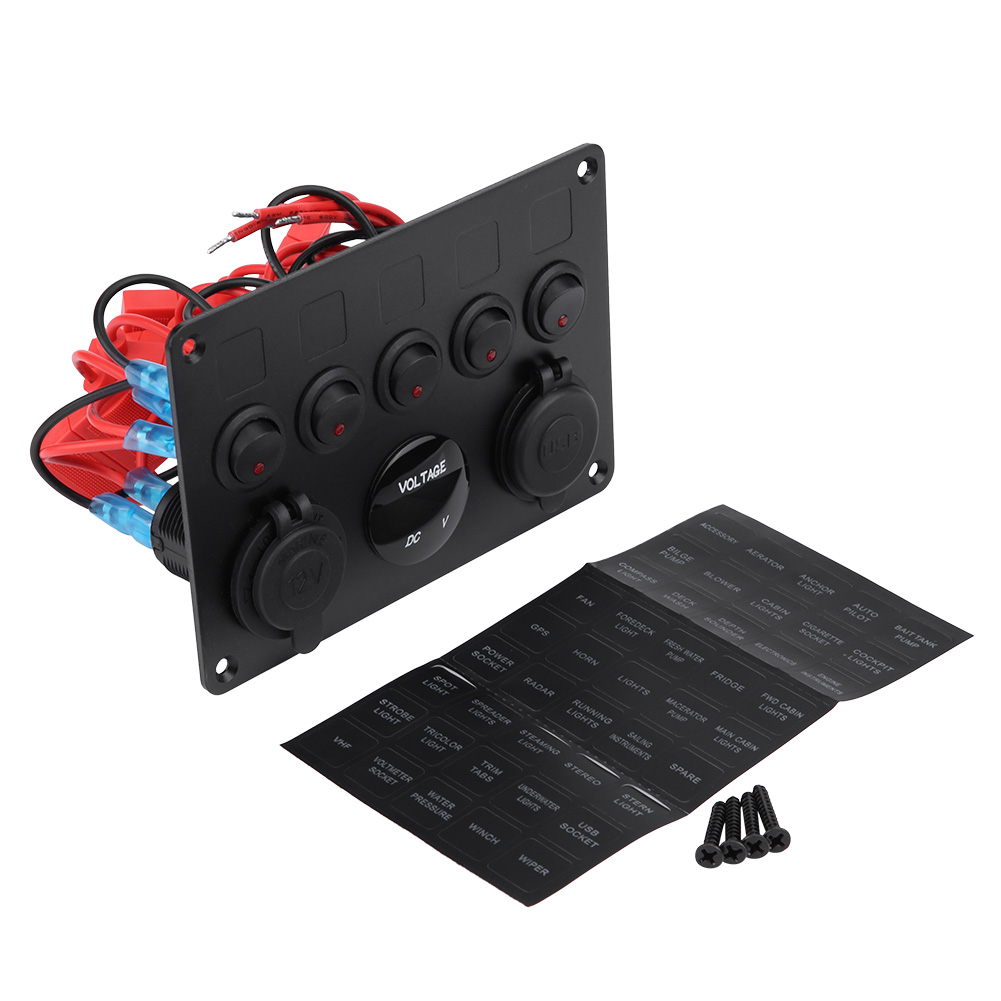 12–24 V Ein/aus-wippschalter, 5 Tasten, Dual-usb-voltmeter Für Auto, Boot, Lkw, Rote Led
