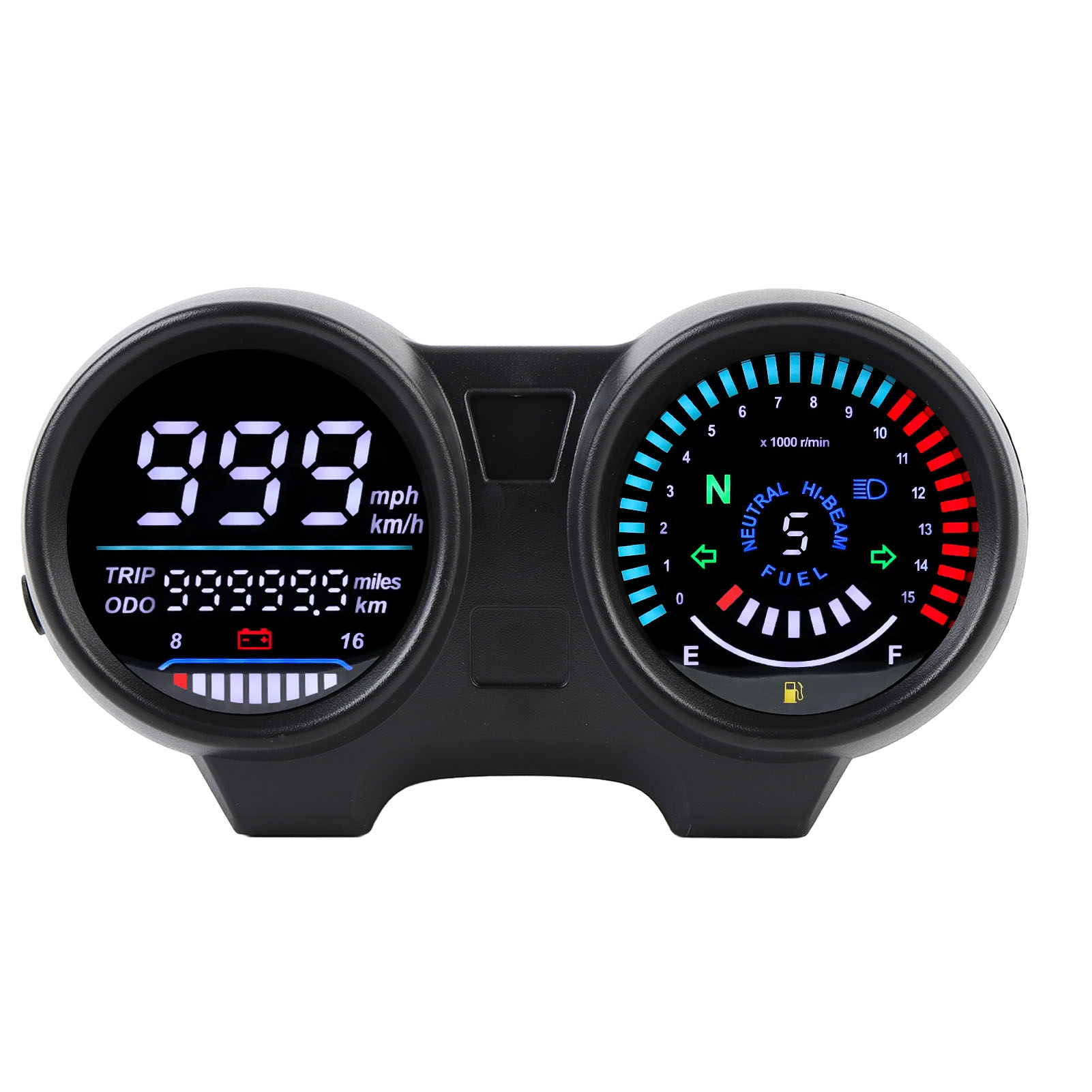 12-v-gleichstrom-motorradtacho, 7-farbige Hintergrundbeleuchtung, Universelles Lcd-digitaldisplay, Kilometerzähler, Drehzahlmesser, Multifunktionsanzeige