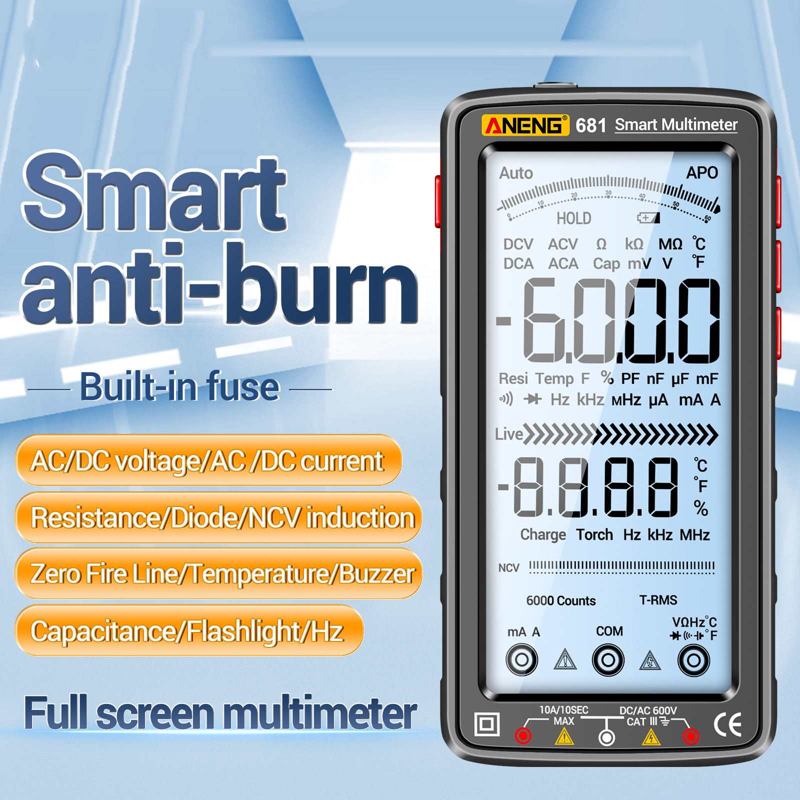 Intelligentes Digitales Multimeter, 6000 Zähler, Anti-überhitzung, Wiederaufladbar, Universell, Ncv-tester, Großes 5-zoll-lcd-display Mit Hintergrundbeleuchtung Zur Messung Von Spannung, Strom, Widers
