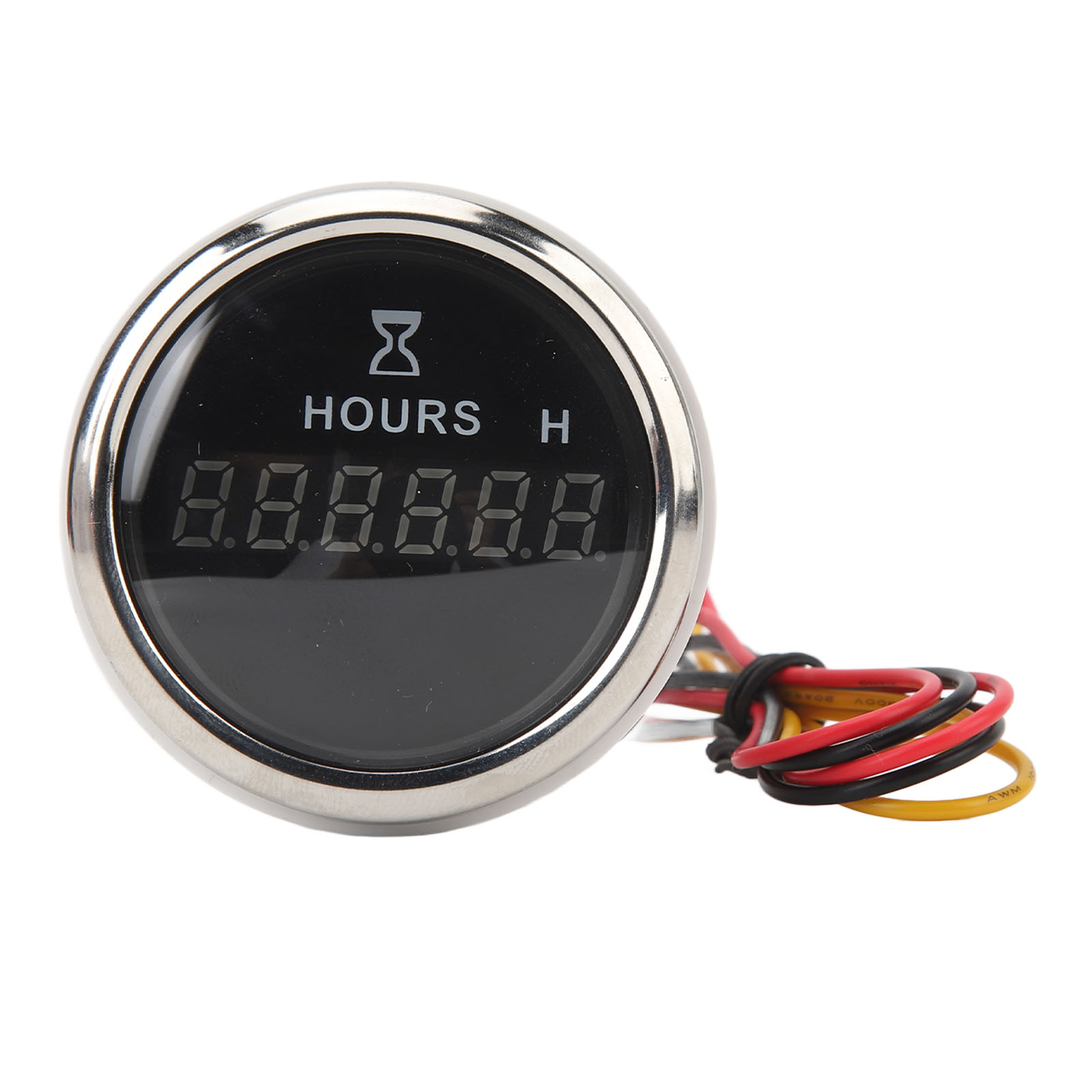 Runder Digitaler Betriebsstundenzähler Für Boote, 9–32 V Dc, 52 Mm, Hohe Präzision, Für Wohnmobile, Yachten Und Fischerboote, Schwarzes Zifferblatt, Silberne Lünette