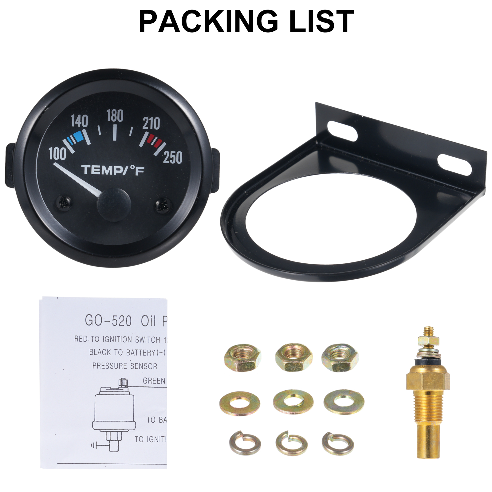 52 Mm (2 Zoll) Wassertemperaturanzeige, 12 V, Mit Weißer Led-hintergrundbeleuchtung, Kühlmitteltemperatursensor 100–250 °f Für Auto, Lkw, Boot, Wohnmobil, Utv
