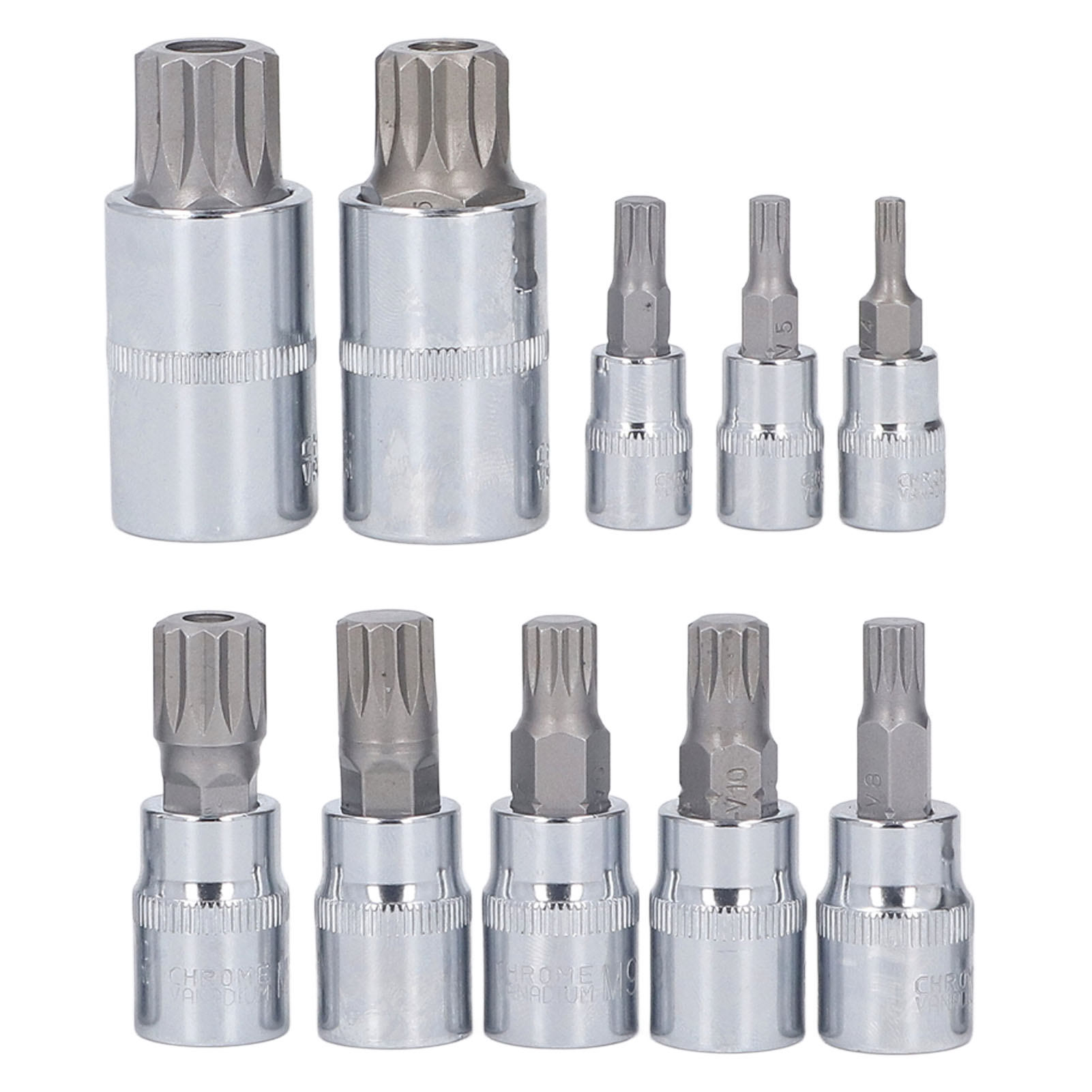 Satz Von 10 M4 Bis M18 Dreifachnut-vierkant-steckschlüsseln, 1/4", 3/8" Und 1/2", Cr-v-antrieb, Mit Aufbewahrungskoffer.