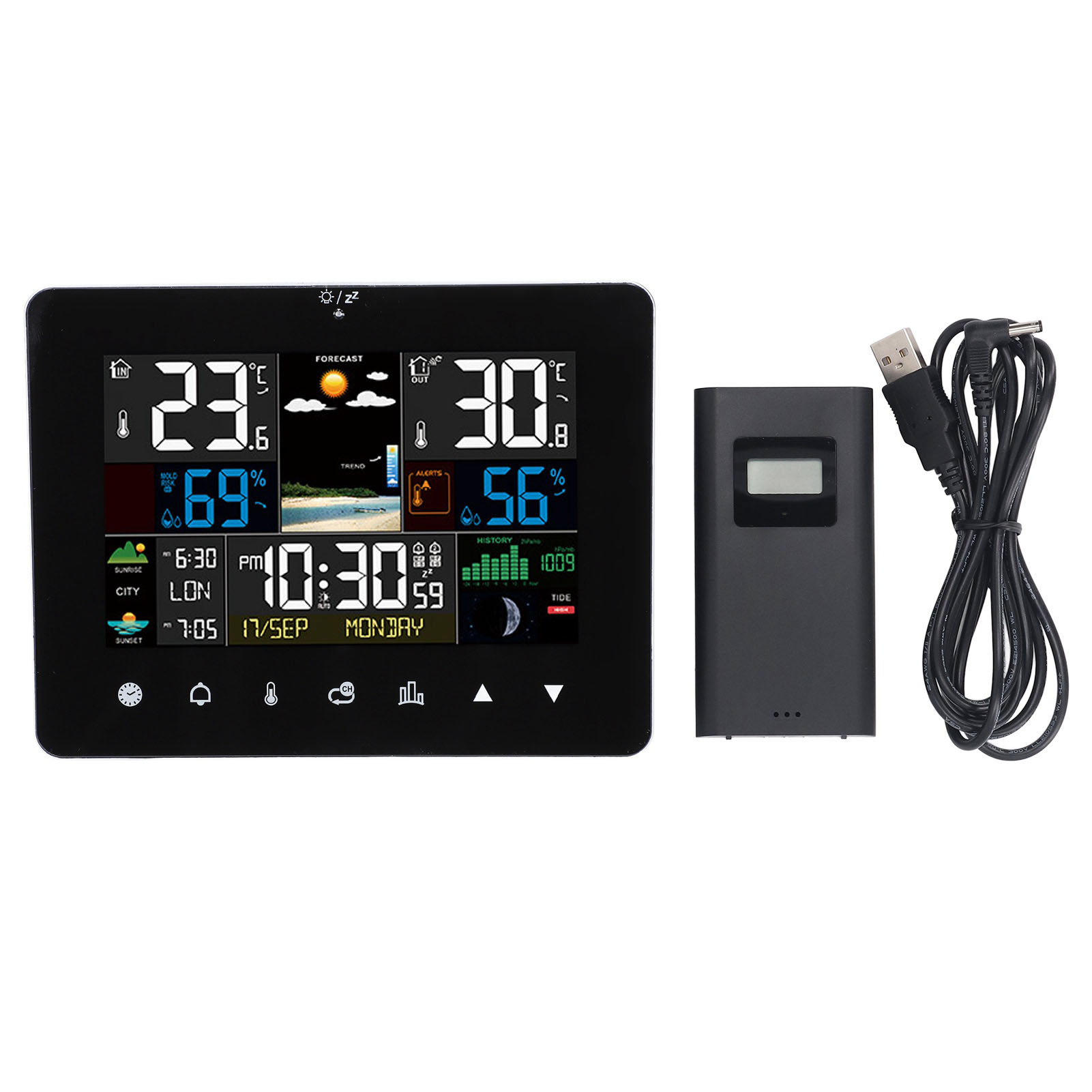 Drahtloser Wetterkalender, Uhr, Farb-touchscreen, Funksensor, Temperatur- Und Feuchtigkeitsmessung, Für Den Innen- Und Außenbereich