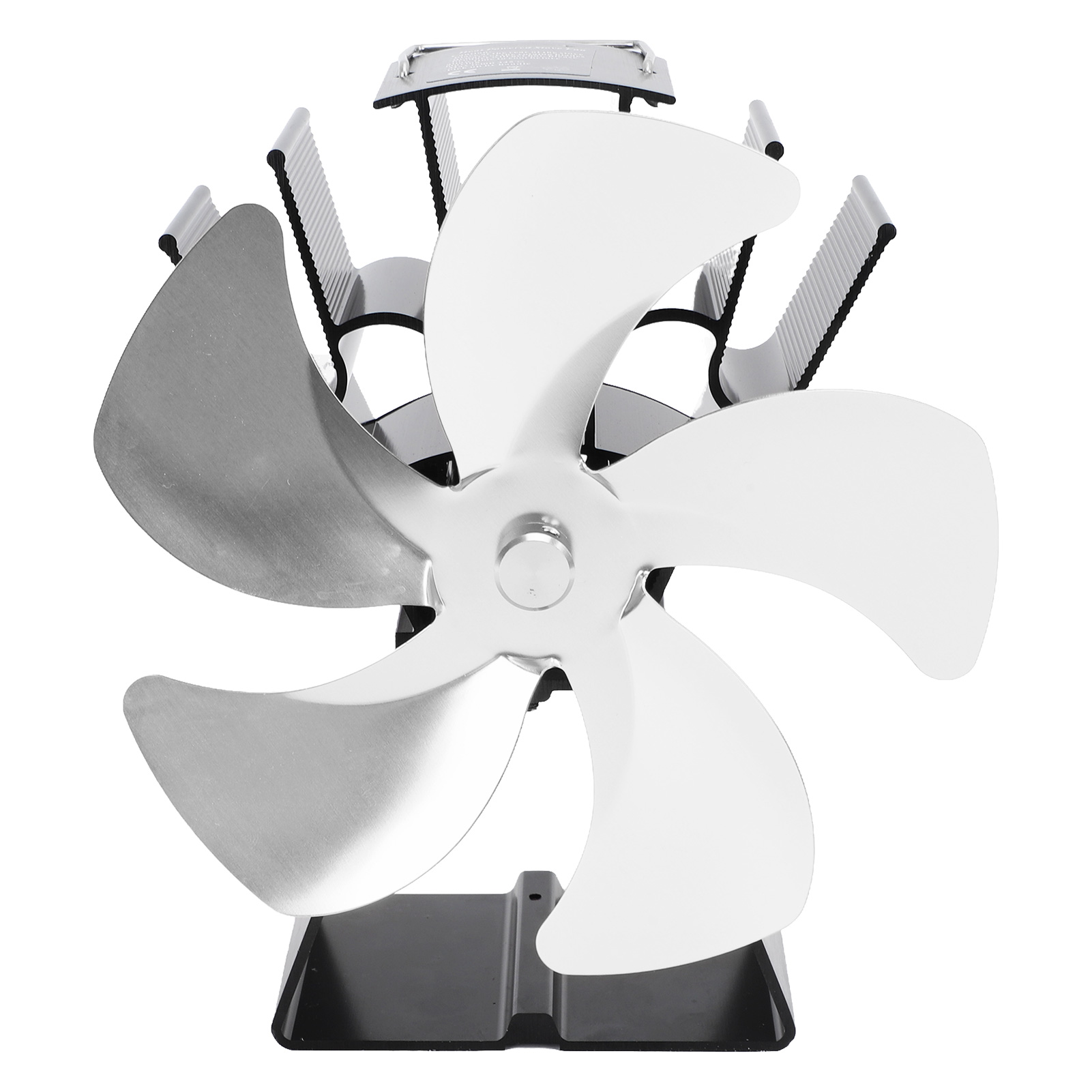 5-flügeliger Holzofenventilator, Vertikaler Trapezförmiger Sockel, Wärmebetrieben, Tragbar, Thermisch, Für Zuhause Und Camping, Silber