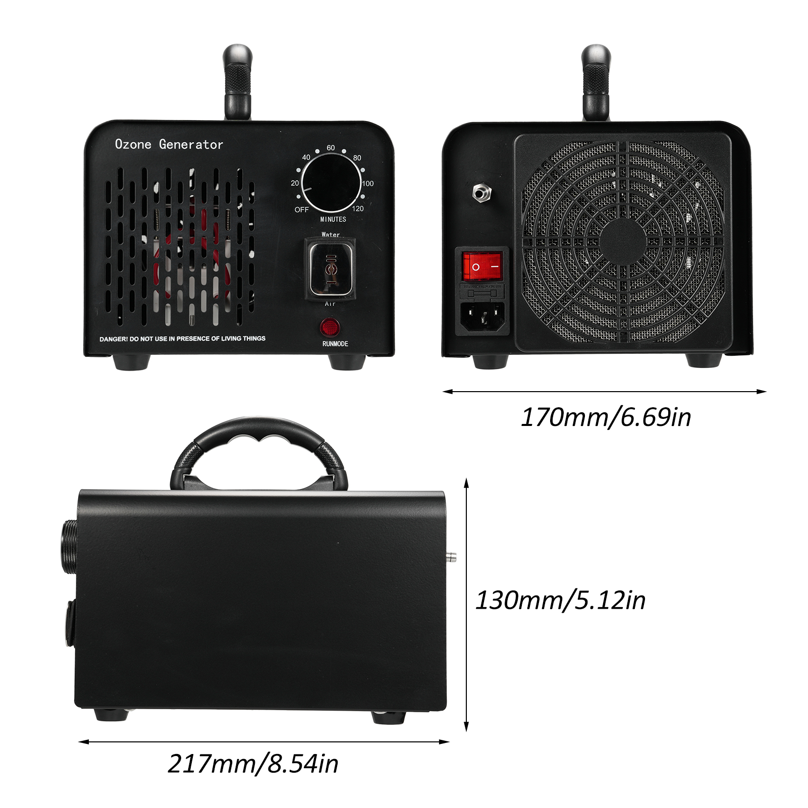 2-in-1 O3-generator Mit Luft- Und Wassermodus, Ionisator-luftreiniger, Für Den Gewerblichen Und Industriellen Einsatz In Haushalt, Auto, Büro, Keller, Garage, Für Haustiere Und Gegen Rauch.