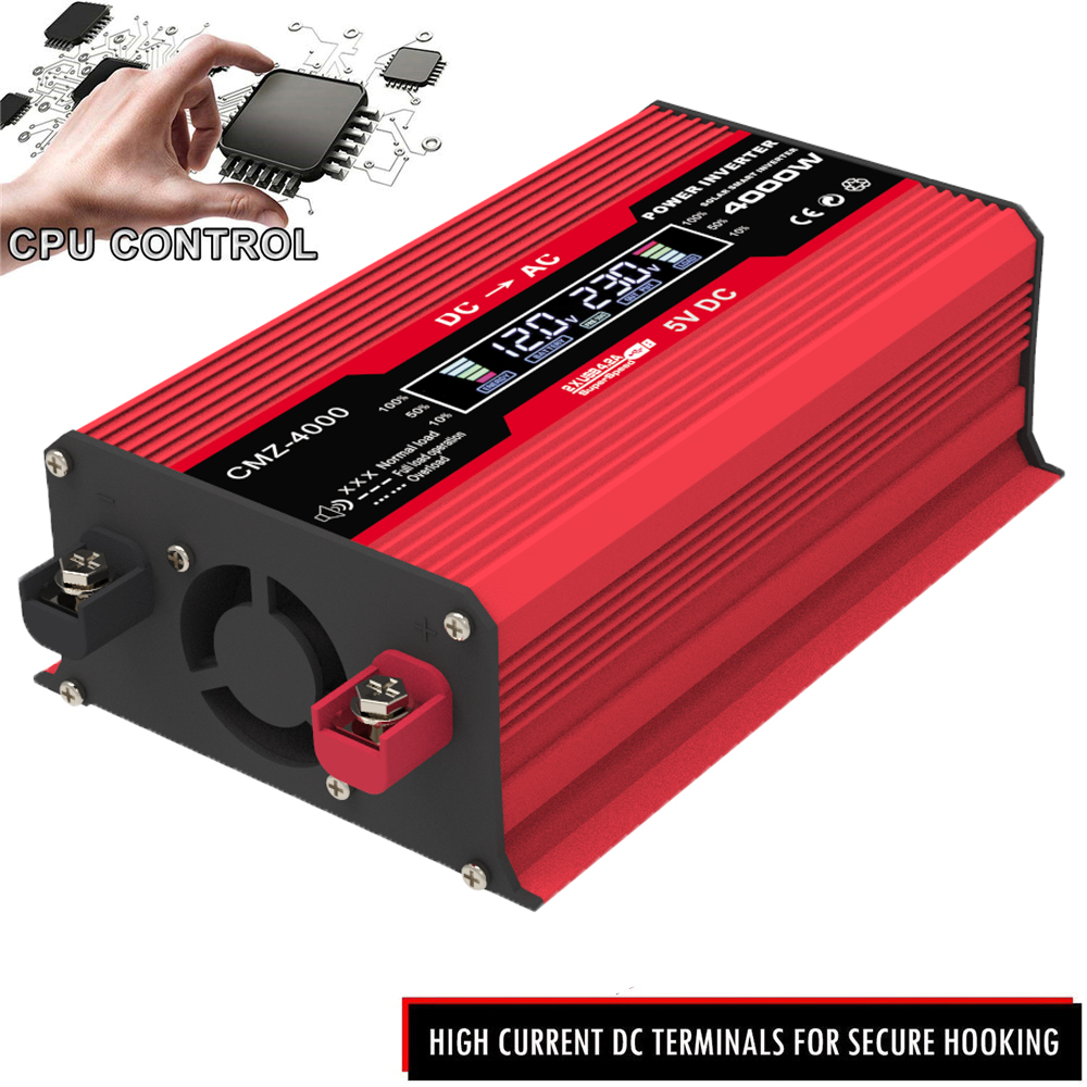 4000-w-spitzenleistung-wechselrichter Mit Modifizierter Sinuswelle, Led-anzeige, 300-w-12-v-dc-zu-220-v-ac-wandler, Hochfrequenz-kfz-ladegerät Mit 2 Usb-anschlüssen