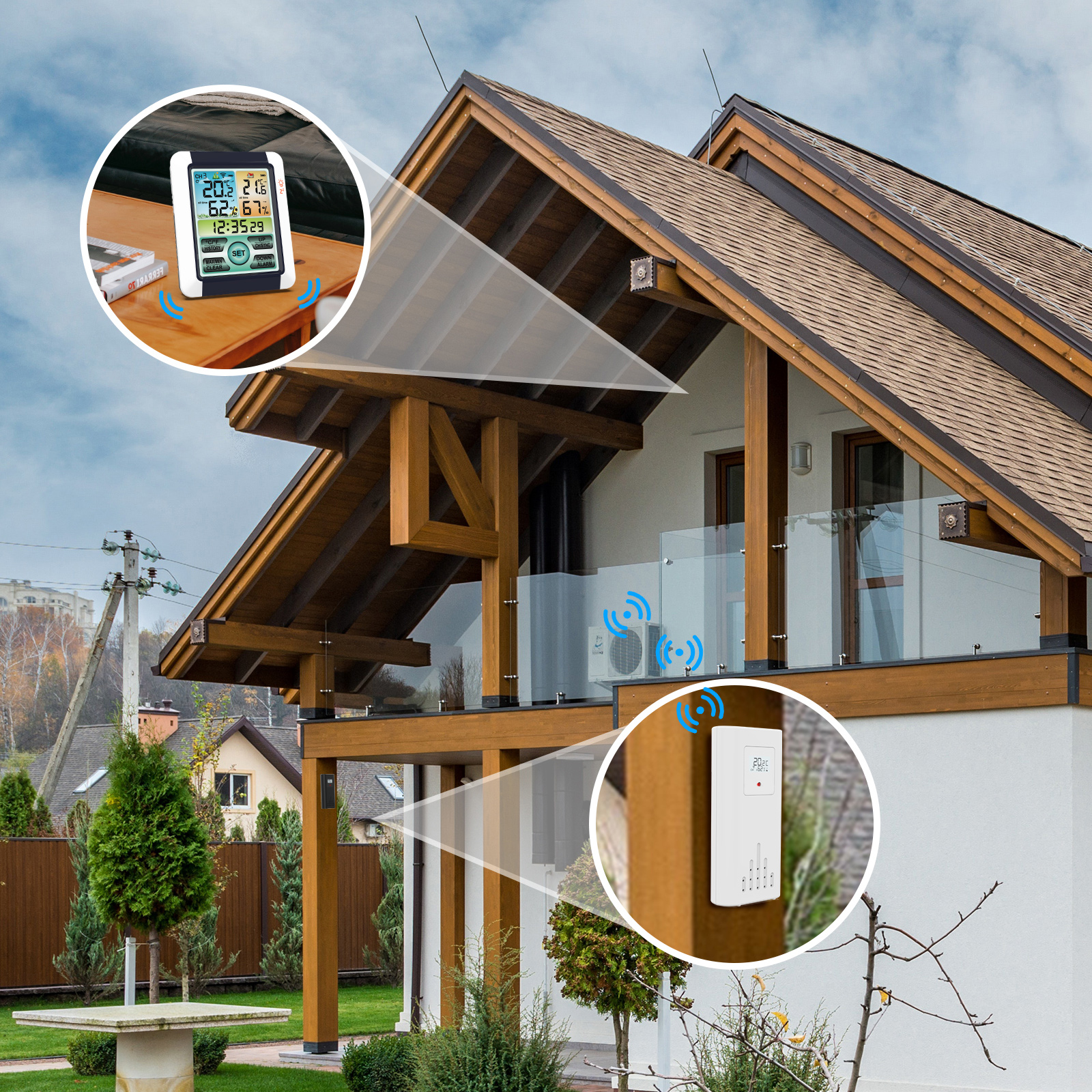 Kabelloses Hygrometer, Thermometer, Temperatur- Und Feuchtigkeitsanzeige, Digitale Wetterstation, Uhr, Funkwecker Mit Farb-touchscreen Und Einstellbarer Hintergrundbeleuchtung Für Den Innen- Und Außen