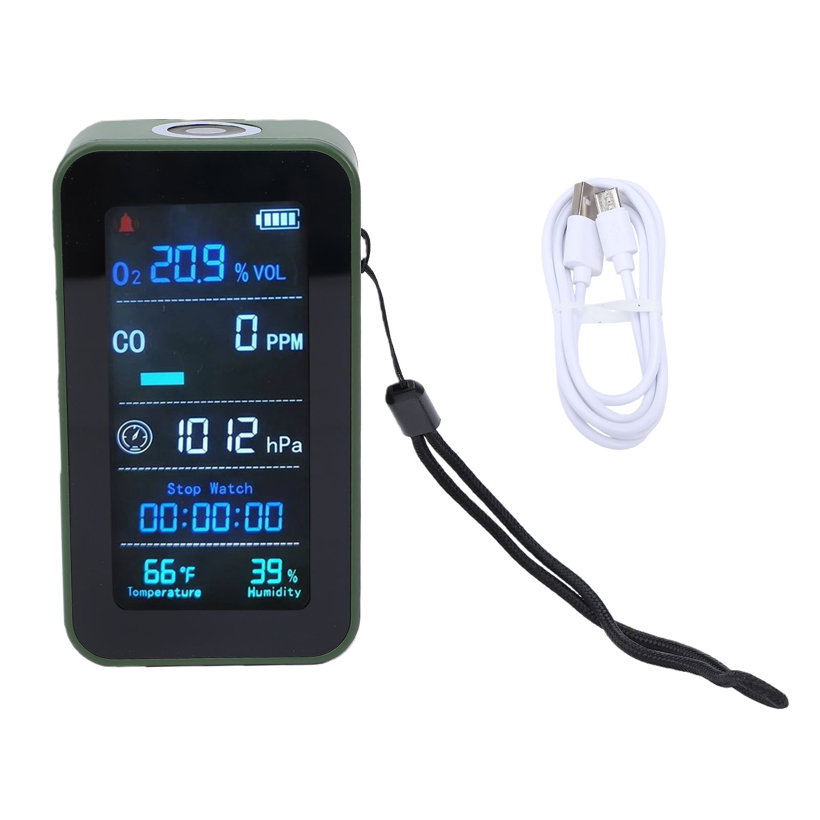 Tragbares Luftqualitätsmessgerät, Multifunktionales Sauerstoffdruck-, Temperatur- Und Feuchtigkeitsmessgerät Mit Taschenlampe Für Reisen.