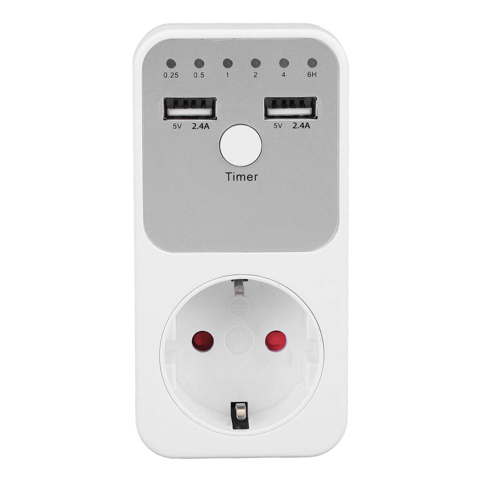 3680-w-16-a-überspannungsschutzsteckdose, Steckdose Mit 2 Usb-anschlüssen Und Countdown-timer, Eu-stecker
