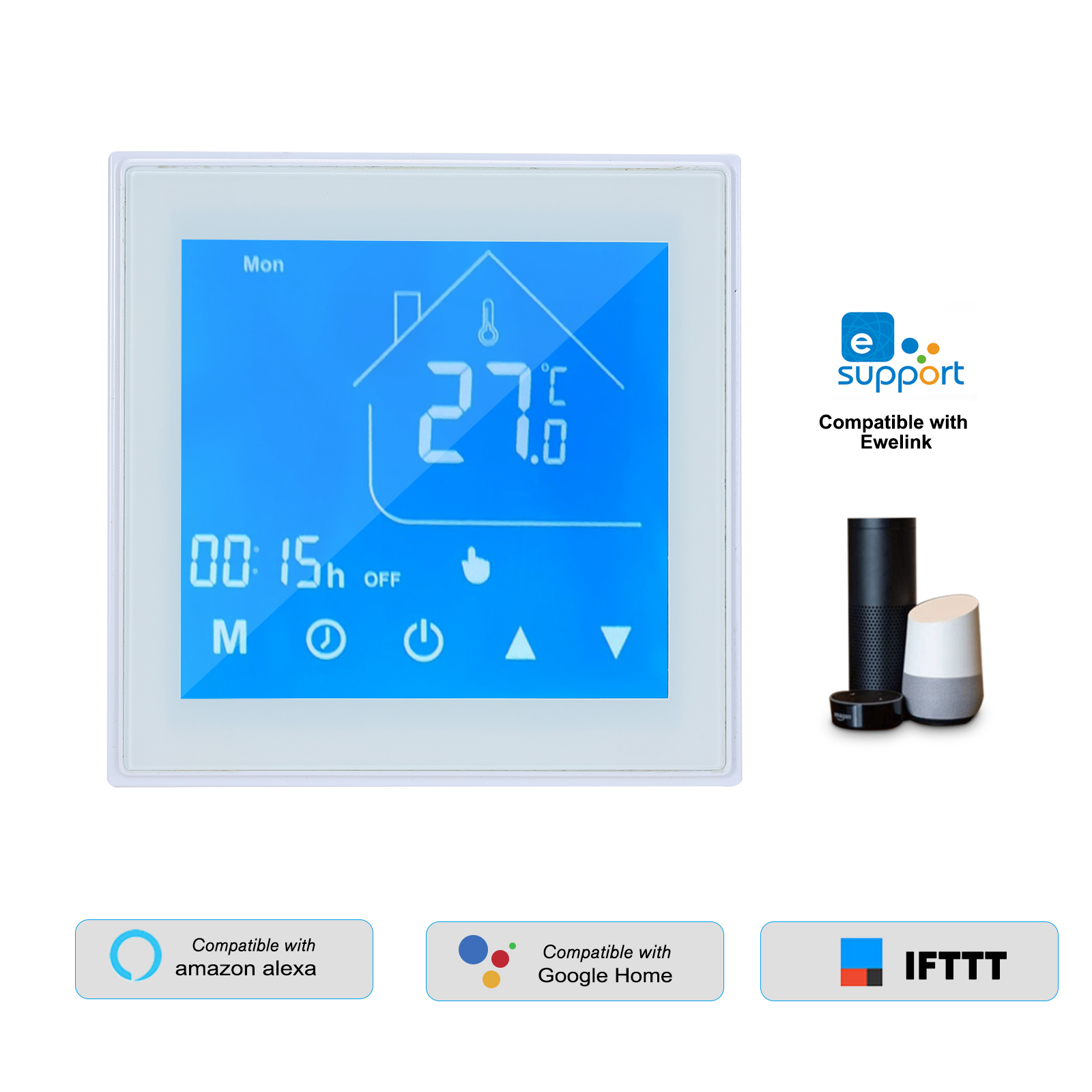 Intelligentes Wlan-thermostat, Temperaturregler, Lcd-bildschirm, Wöchentliche Programmierung Für Wasser-/gasboiler, Steuerung Über Die Ewelink-app, Kompatibel Mit Alexa Home.
