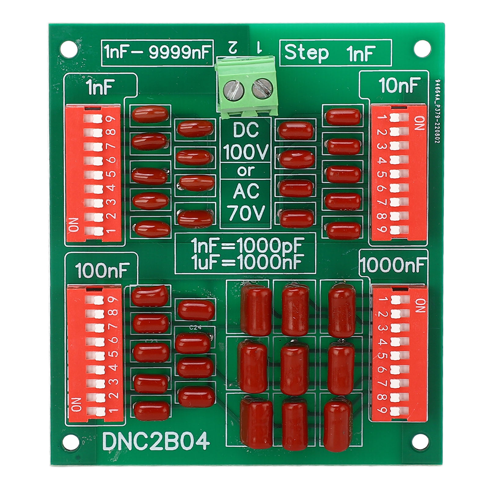 Programmierbare 1-nf-kondensatorplatine, 4-stellige Rasterung, Polypropylenfolie, Dc 100 V, Ac 70 V, Dnc2b04