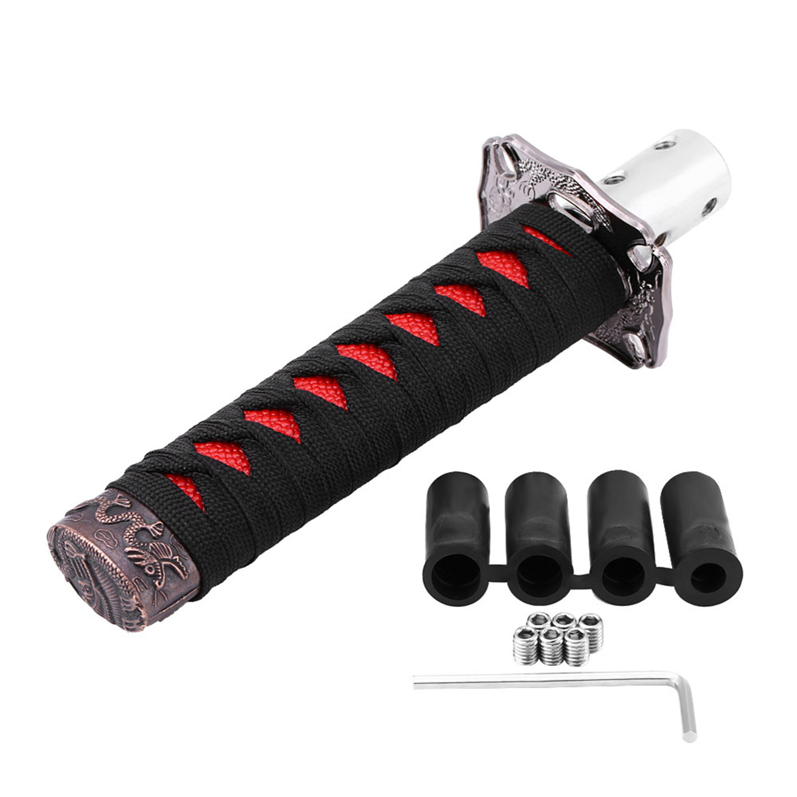 Schalthebel, 20 Cm Langer Knauf, Japanisch Inspirierte Rot-schwarze Klinge Aus Kohlenstoffstahl Mit 4 Adaptern Zur Modifizierung