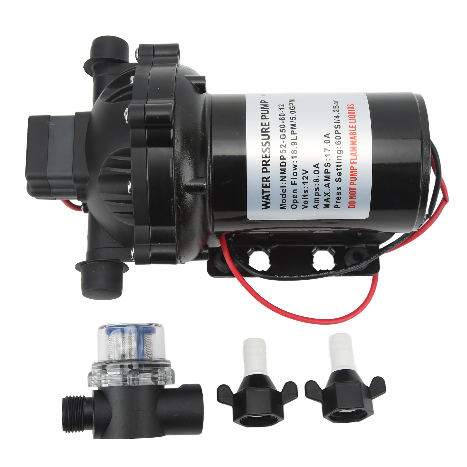 12v Wasserpumpe, Selbstansaugende Membran, Hohe Fördermenge (18,9 L/min, 5,0 Gpm), Für Wohnmobile Und Boote.