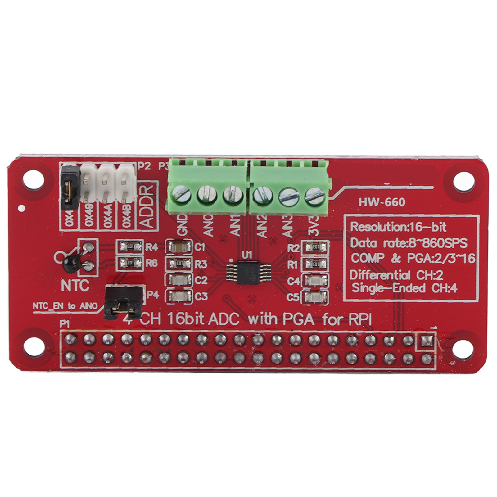 Analog-digital-wandlermodul, 16-bit 8/860 Hz Analog-digital-wandler Für Raspberry Pi 3/2/b+