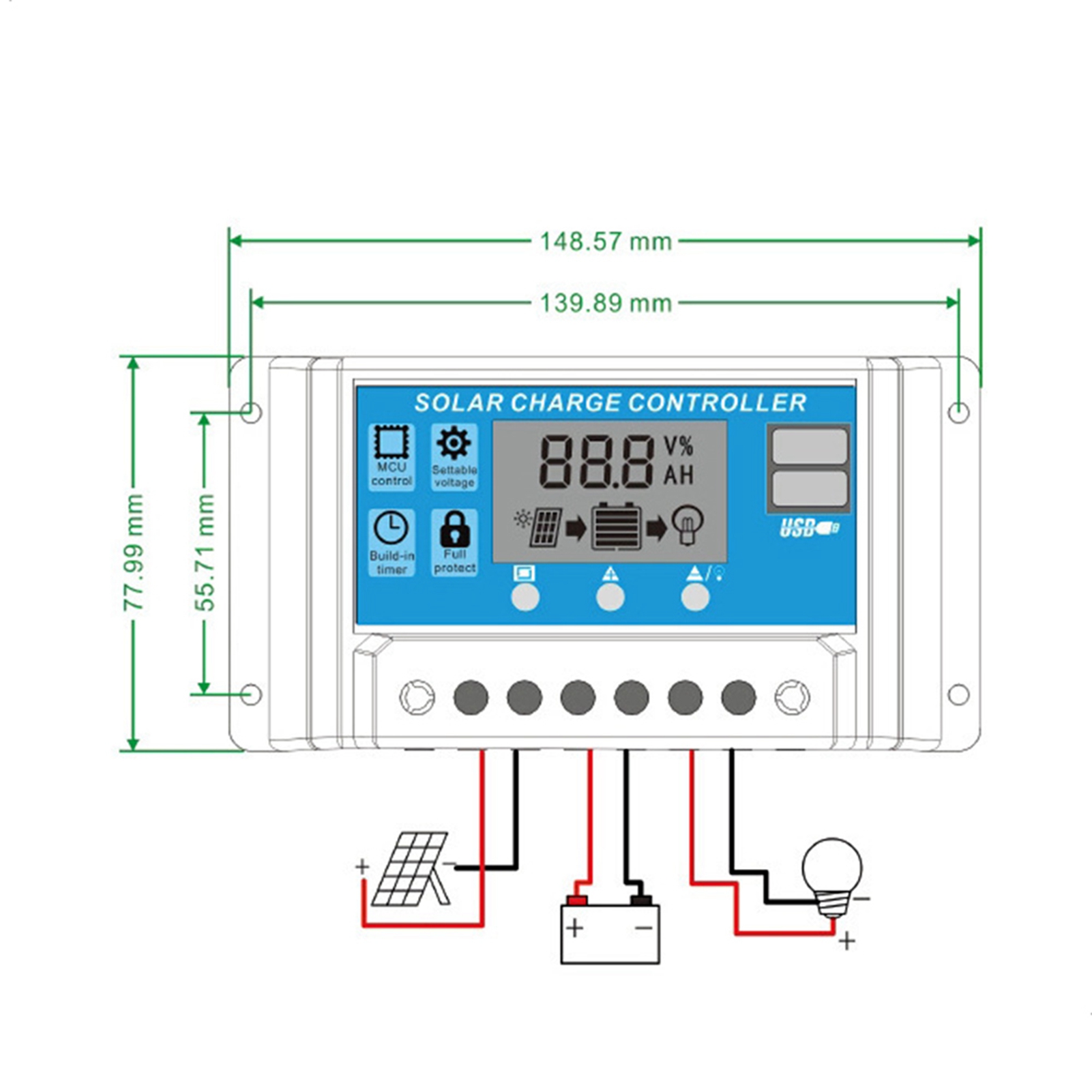 100-a-solarladeregler, Verbessertes Panel, Usb-anschluss, Intelligenter Batterieregler, Straßenbeleuchtungssteuerung Mit Einstellbarem Multifunktions-lcd-bildschirm