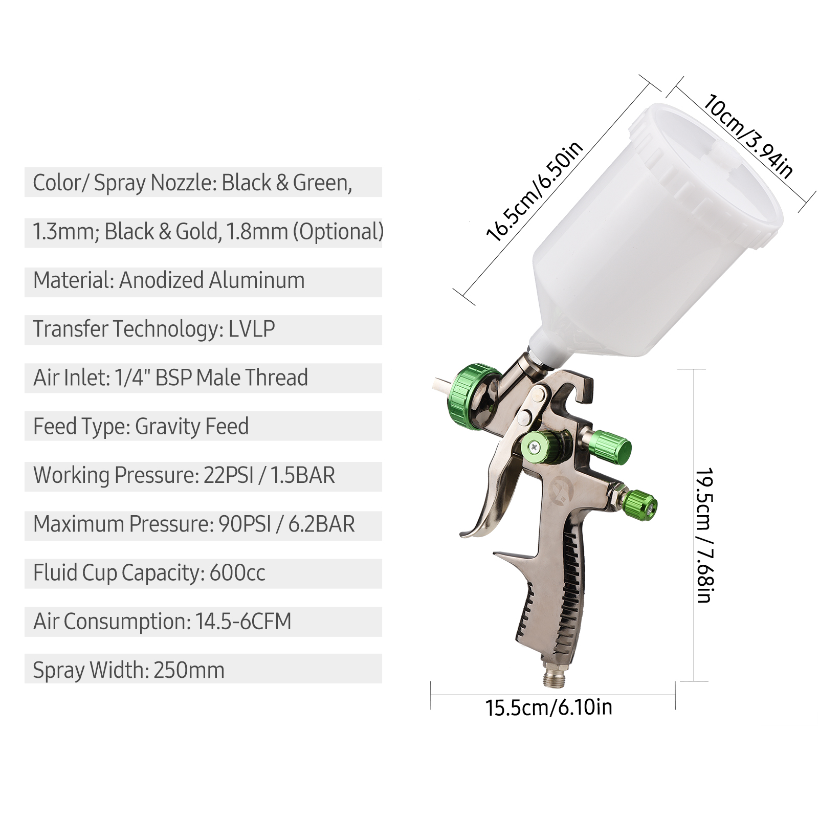 1,3-mm-niederdruck-farbspritzpistolen-set, 600-ccm-becherspritzgerät, 360°-tragbares Mini-sprühgerät Für Autoreparaturen, Möbel, Wandanstriche Und Modellbau.
