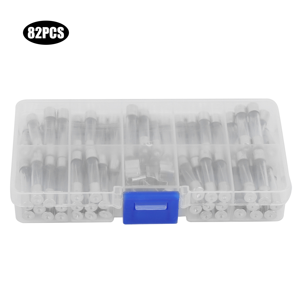 Sortiment Glassicherungen Mit Sicherungshalter, 82 Stück, 6 X 30 Mm, 250 V, 0,5 A 30 A