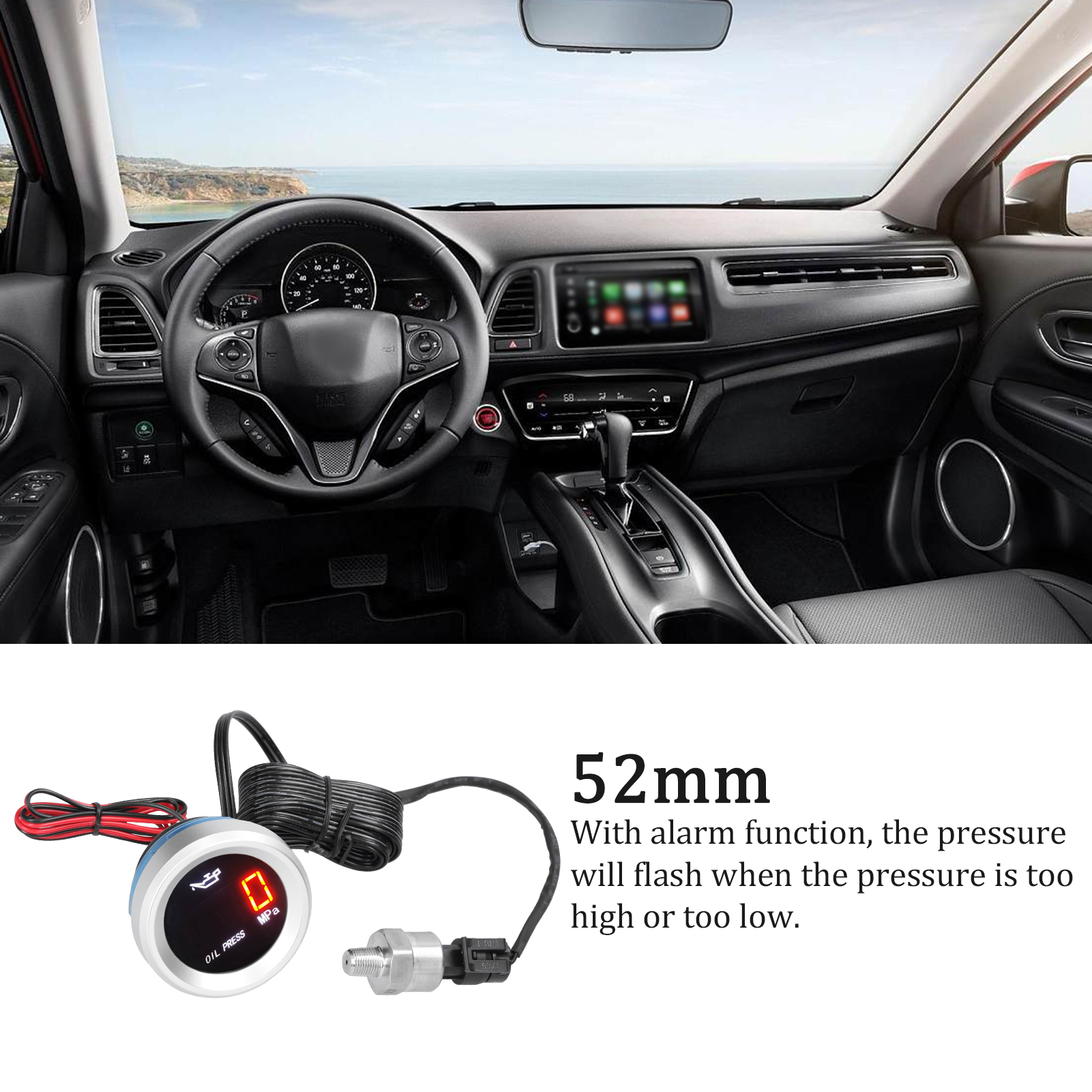 52-mm-öldruckanzeige, Digitale Kfz-anzeige, 9–35 V Led-display Mit 1/8-npt-sensor Und Alarmfunktion