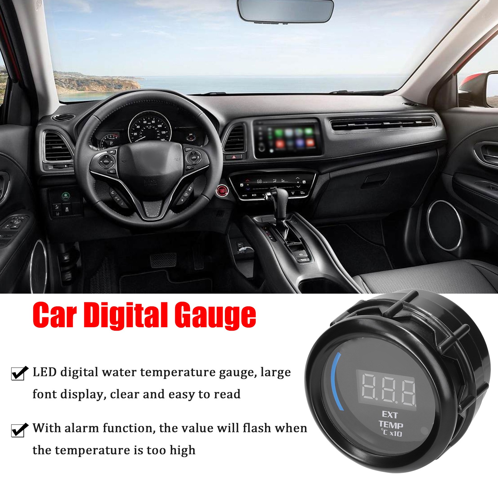 52-mm-abgastemperaturanzeige, Digitales Außenthermometer Für Fahrzeuge, Led-anzeige Egt (40–120)℃ X 10 Mit Sensoralarmfunktion Für Lkw Und Motorräder