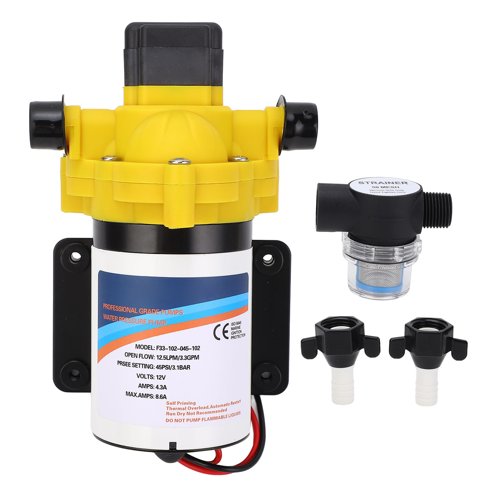 12-v-gleichstrom-membranwasserpumpe, Selbstansaugend, 3,3 Gpm, 45 Psi, Leise, Effiziente Kühlung, Für Wohnmobil, Yacht, Wohnwagen