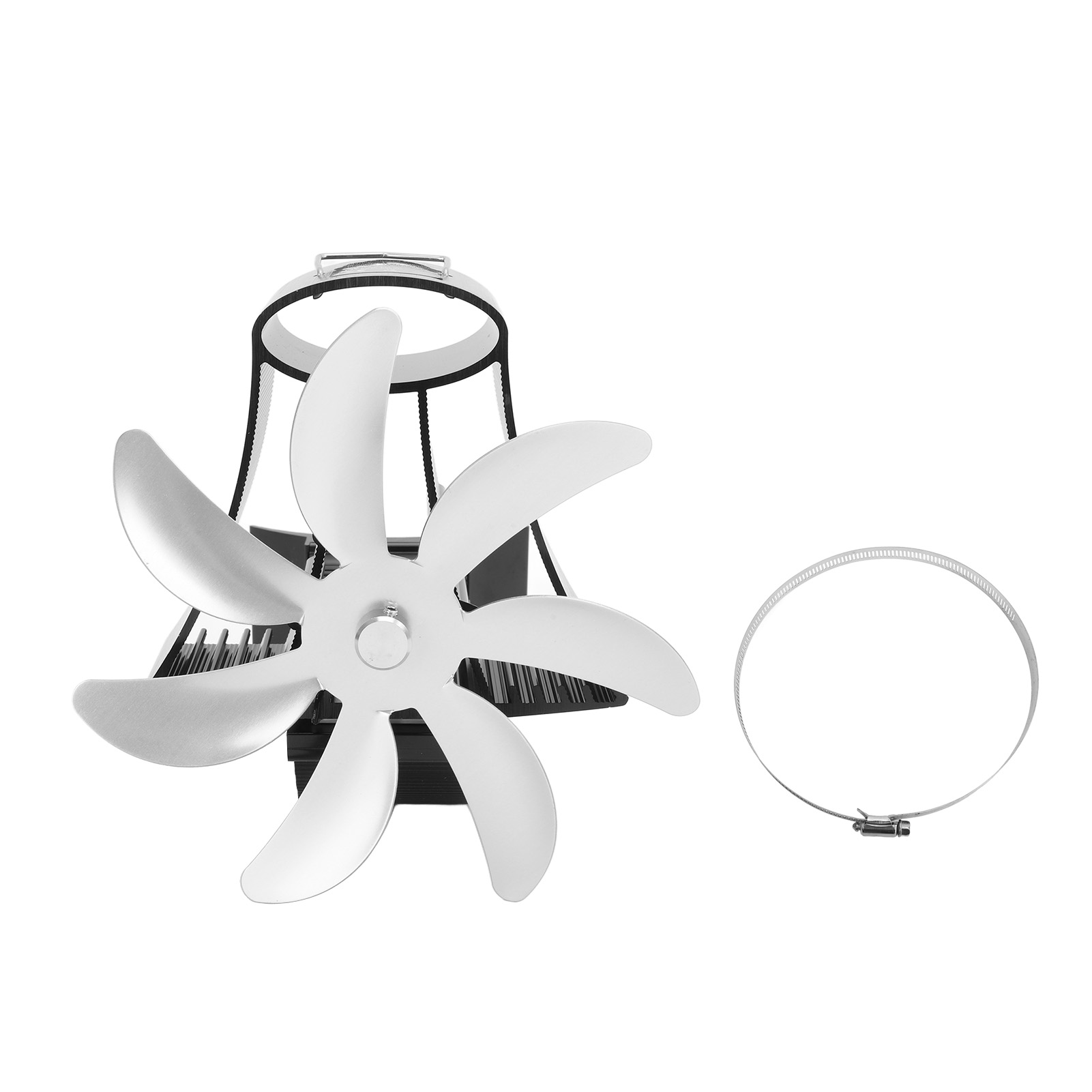 Kaminventilator Für Holzöfen, 7 Flügel, Leiser Motor, Magnetische Wandhalterung, Silber