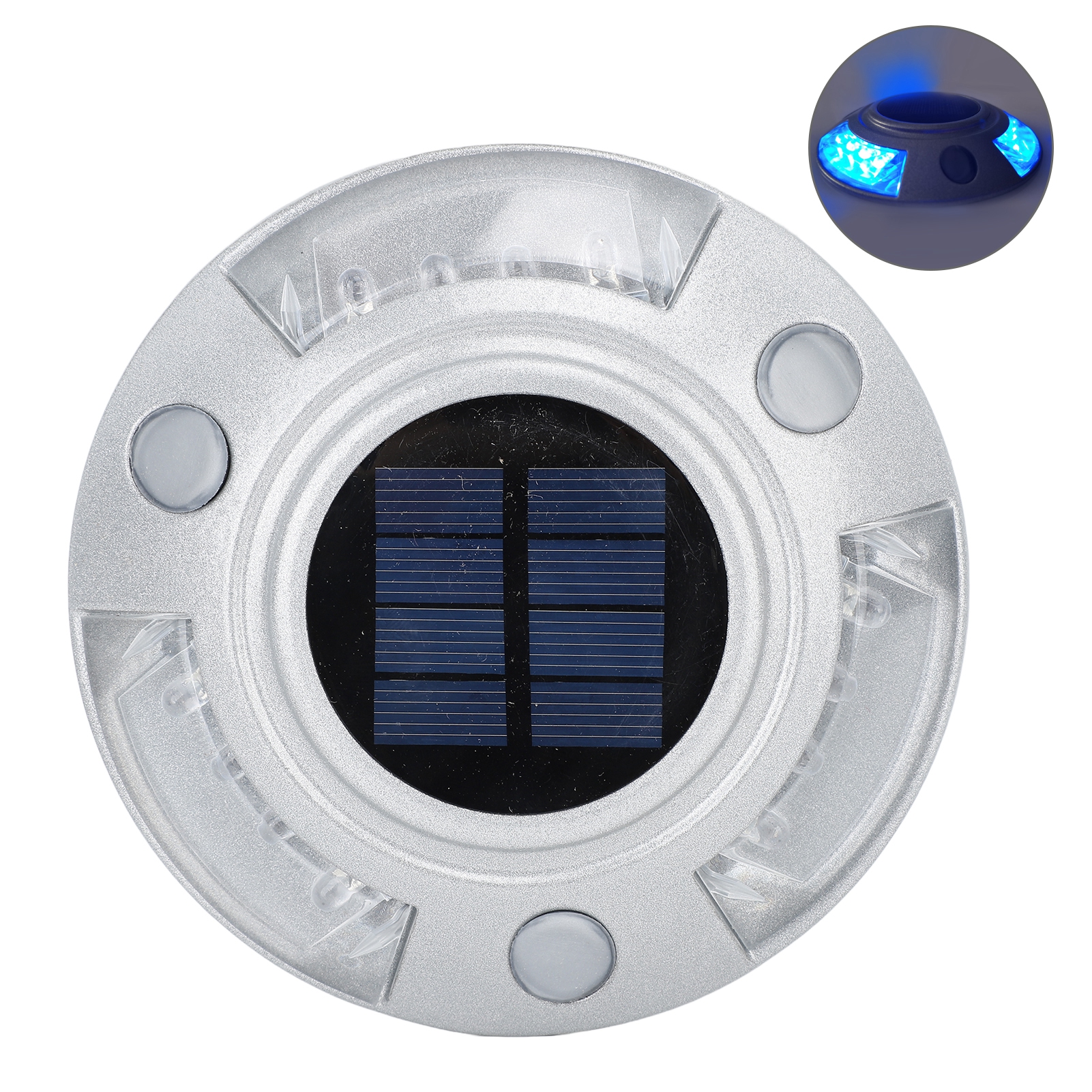 Solarbetriebene Terrassen-, Einfahrts- Und Stegbeleuchtung, 12 Leds, Ip68 Wasserdicht, Außenmarkierungsleuchten Für Gehwege, Garten, Pfade Und Terrassen, Silber-blaues Licht