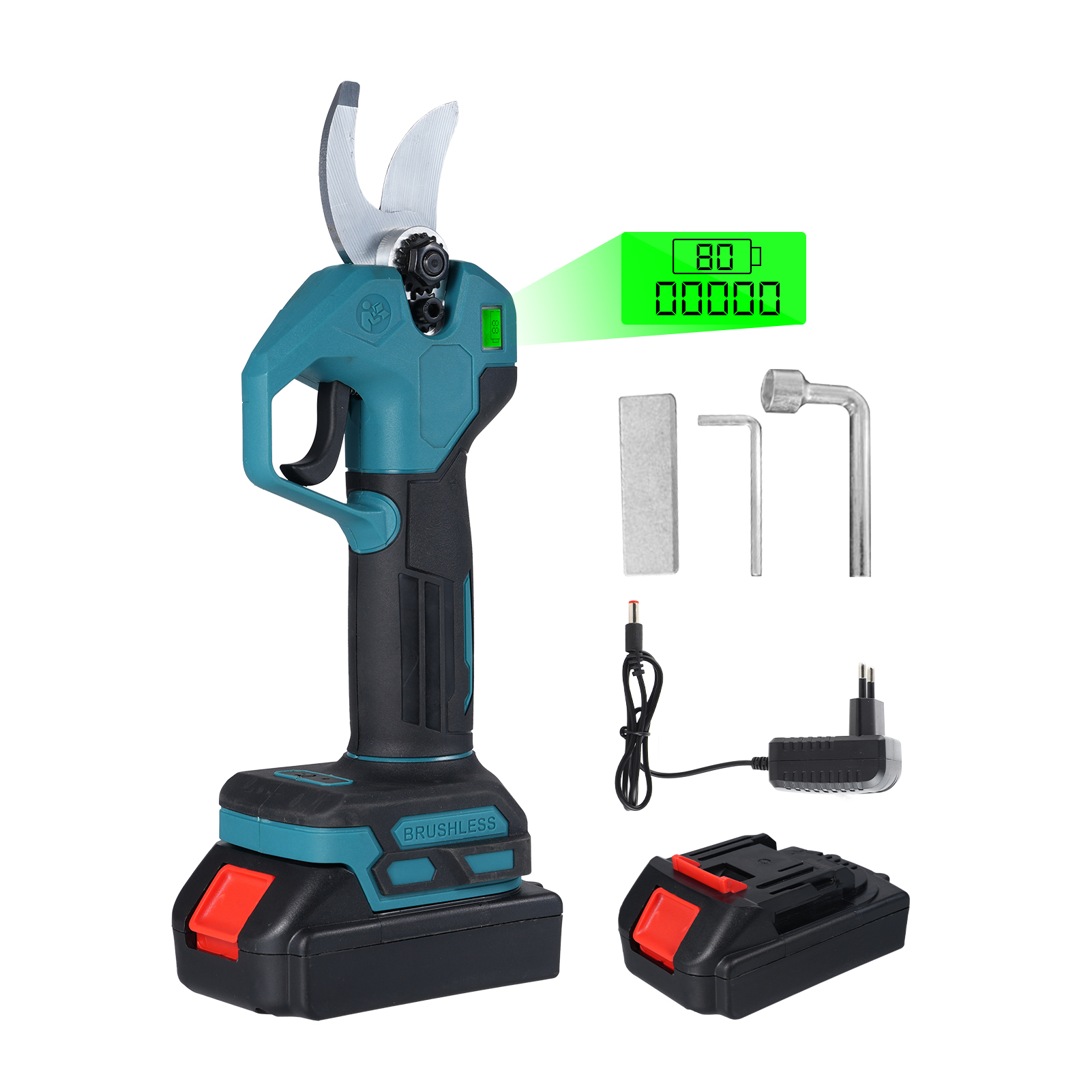 Elektrische Gartenschere Ohne Bürstenmotor Mit 2 X 21v 1300mah Akkus, Tragbarem Lcd-bildschirm Und 30mm Schnittdurchmesser Für Verschiedene Gärten, Parks, Bauernhöfe Und Gewächshäuser.