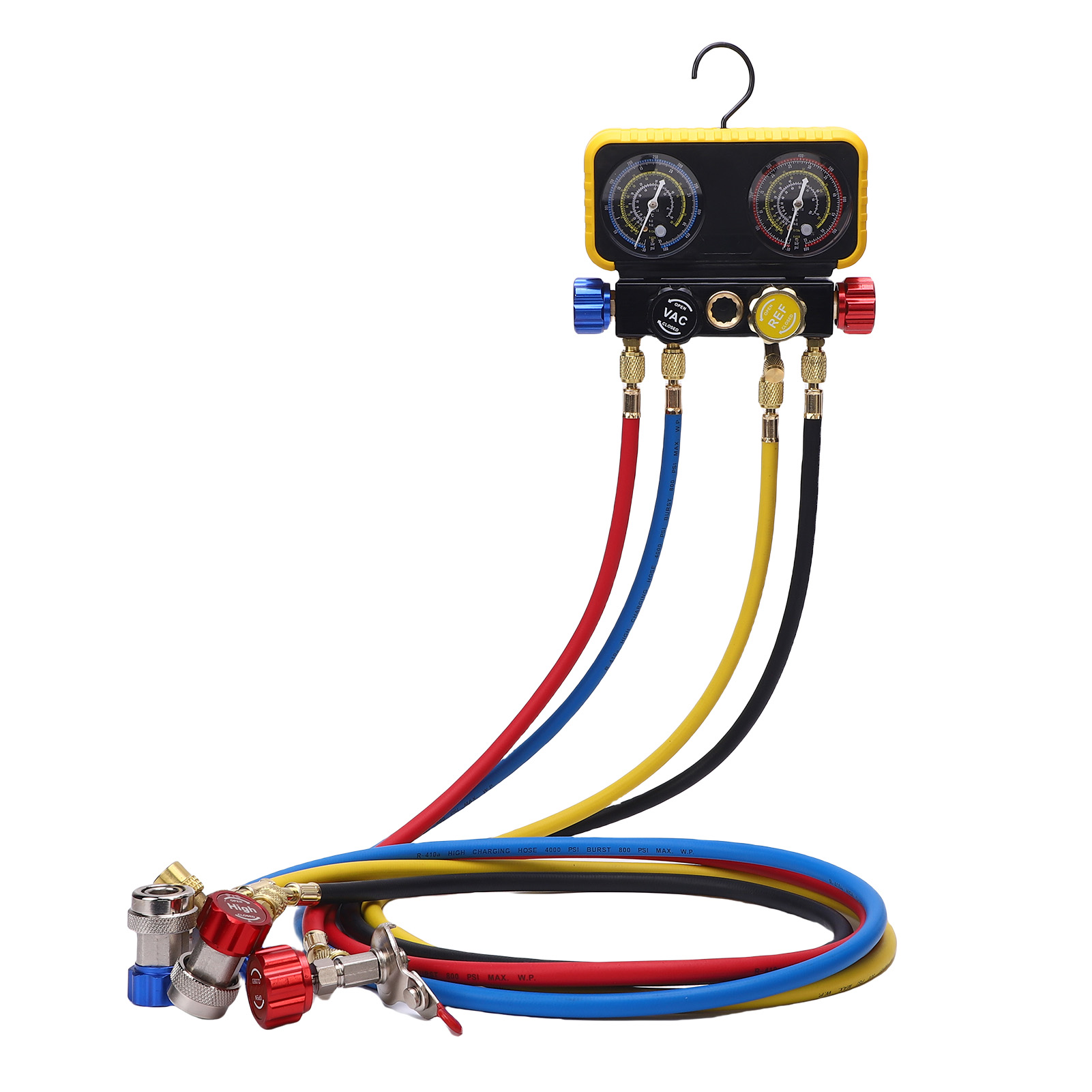 Manometer Für Klimaanlagen Mit Schläuchen, Robustes 4-wege-manometer-set Aus Messing Als Ersatz Für Die Kältemittel R410a, R32, R134a Und R22