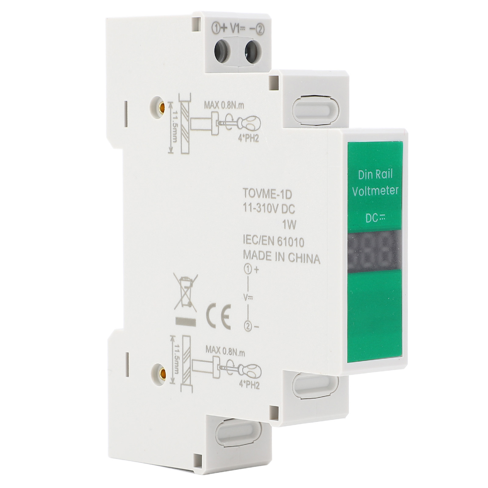 Gleichstrom-voltmeter, Digitale Led-anzeige, Schaltausgang, Din-schienenmontage, Elektrisches Messgerät 11 V–310 V