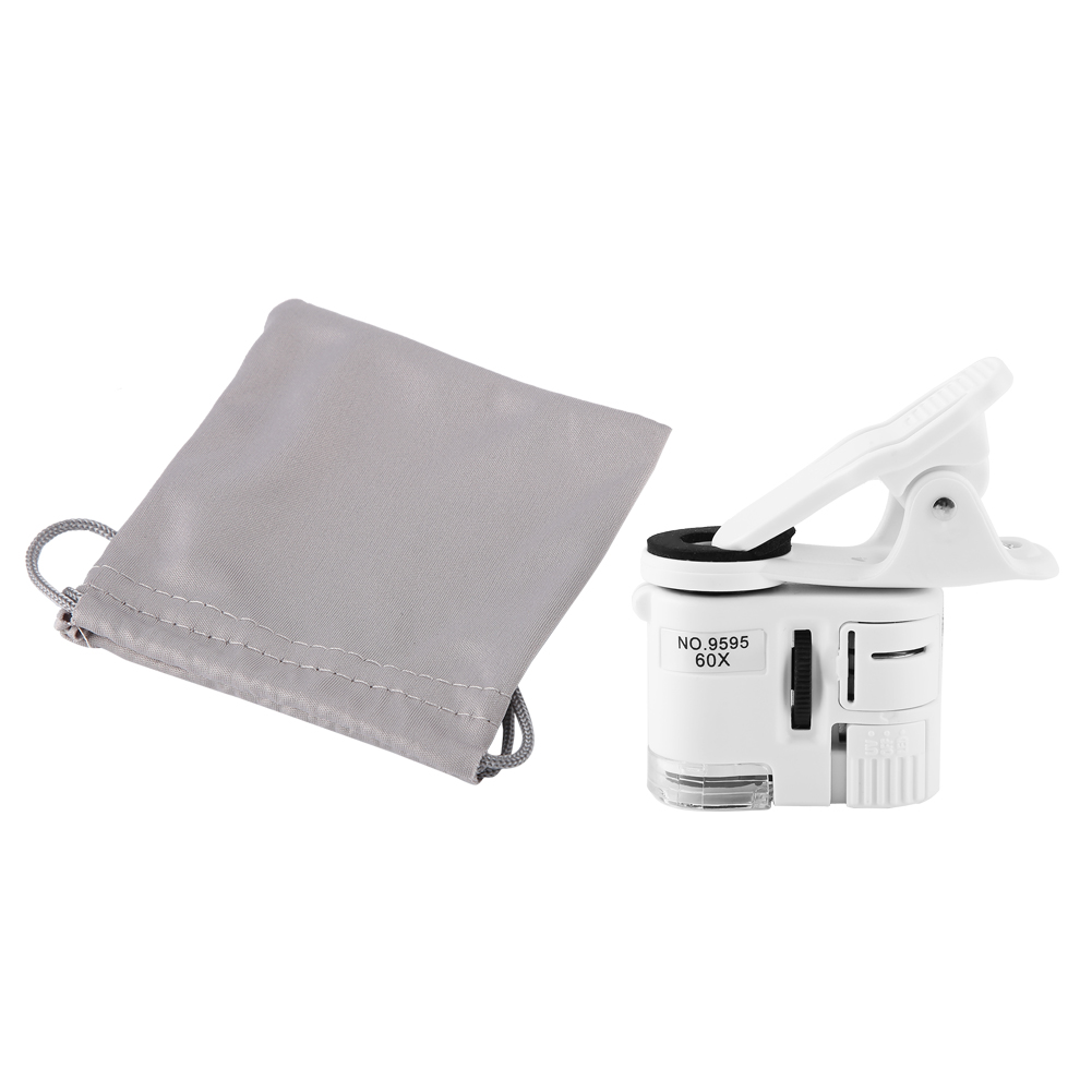 9595w 60-fache Vergrößerung Mit Led- Und Uv-licht, Mini-clip-on-mikroskop Für Mobiltelefone