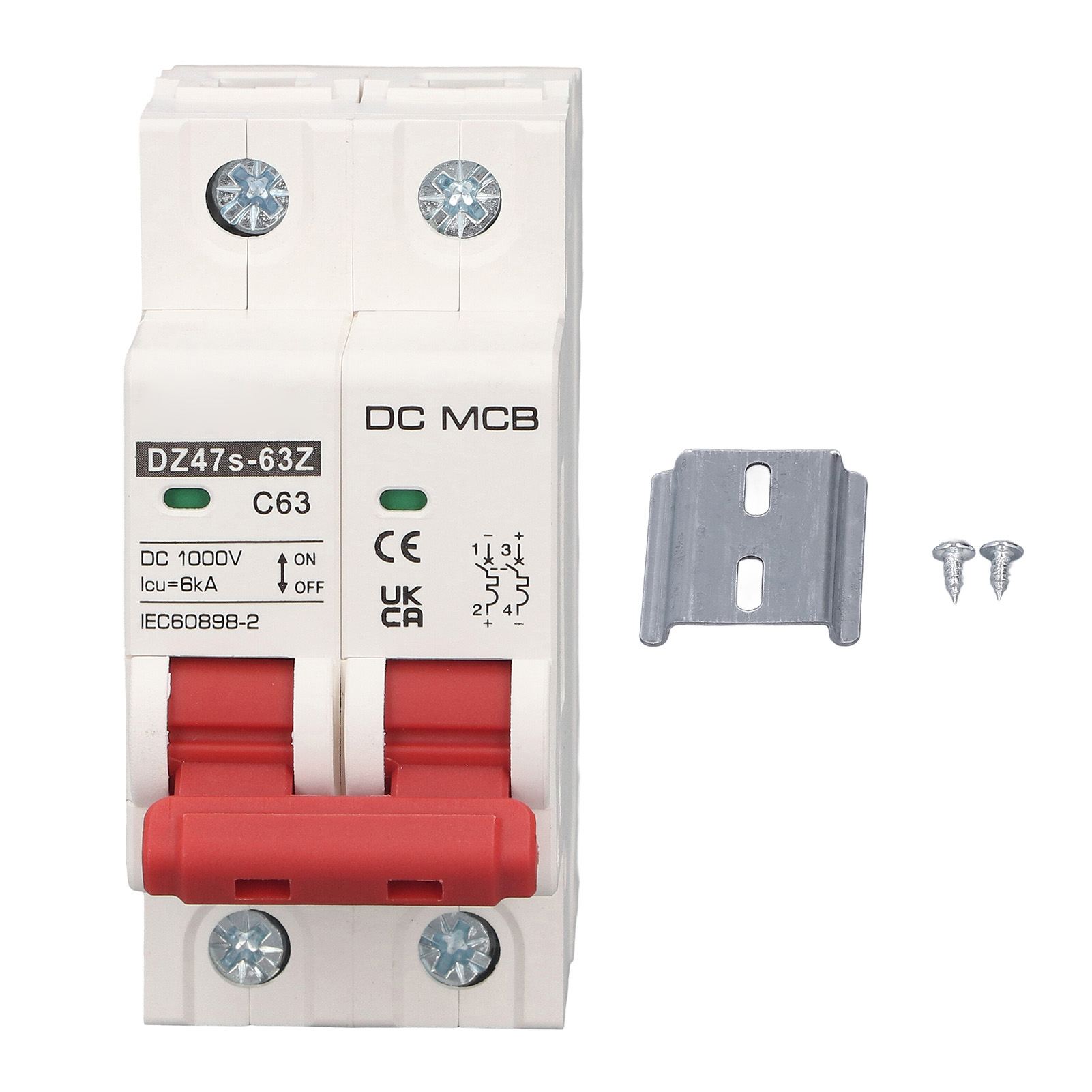 63 A 6 Ka Dc Zweipoliger Leistungsschalter, Schaltvermögen, Miniatur-din-schienenmontage Für 1000 V Photovoltaik-solarmodule