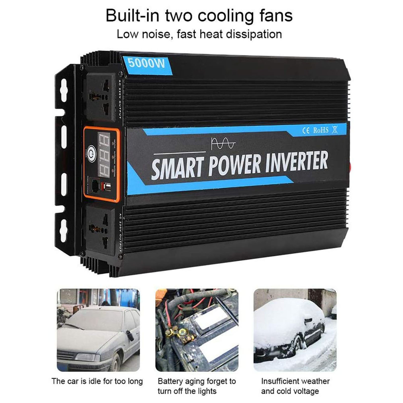 5000-w-wechselrichter Mit Modifizierter Sinuswelle, 12 V Dc Auf 220 V Ac, 10000 W Spitzenleistung, Für Wohnmobile Und Pkw
