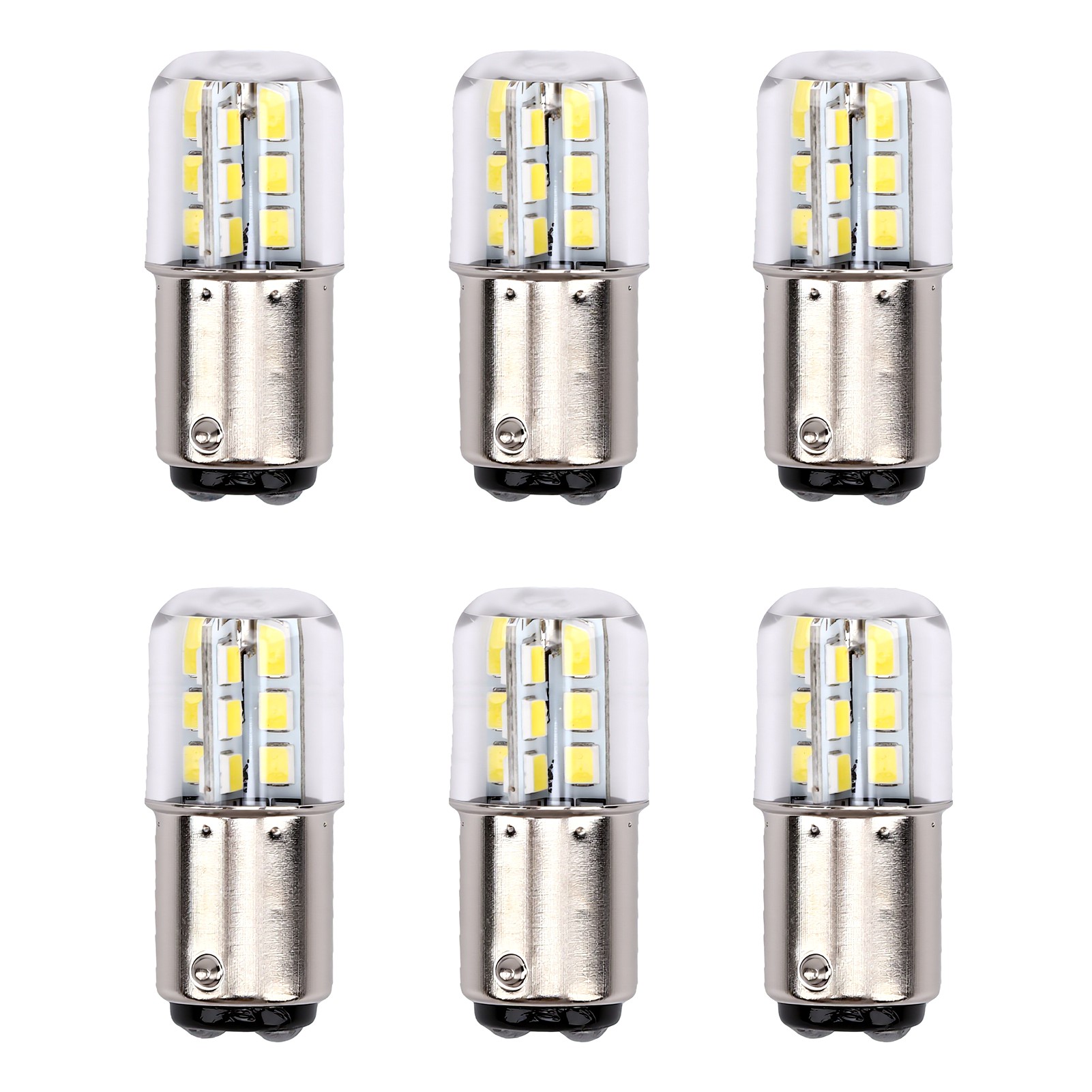 6 X 3w Dimmbare Ba15d Led-lampen, Bajonettsockel 2835 Mit Doppelkontakt, Für Glaslampen, Nähmaschinen, Schiffssignalleuchten, 6000–6500k Weißes Licht