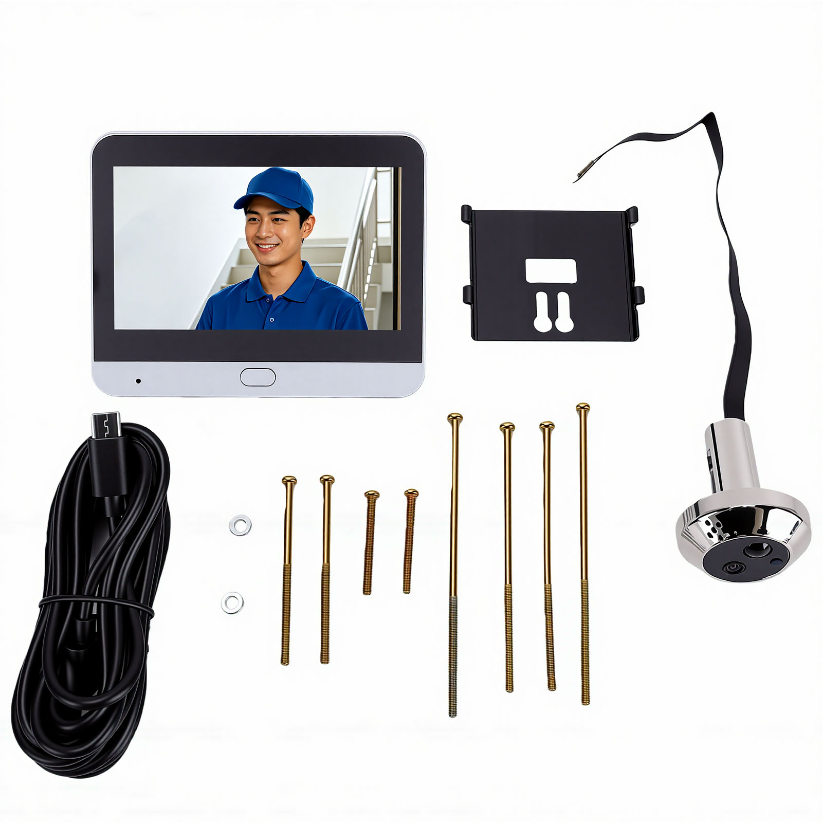 Intelligente 1080p-videotürklingel Mit 4,3-zoll-farbbildschirm, Wi-fi, Zwei-wege-kommunikation, 120°-weitwinkel, Pir-bewegungserkennung Und 5000-mah-akku.