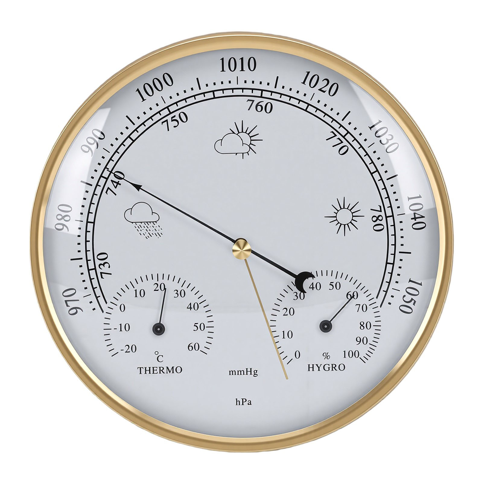 Gut Ablesbares, 180 Mm Großes Wandthermometer, Hygrometer Und Barometer Mit Temperatur- Und Feuchtigkeitsmessung.