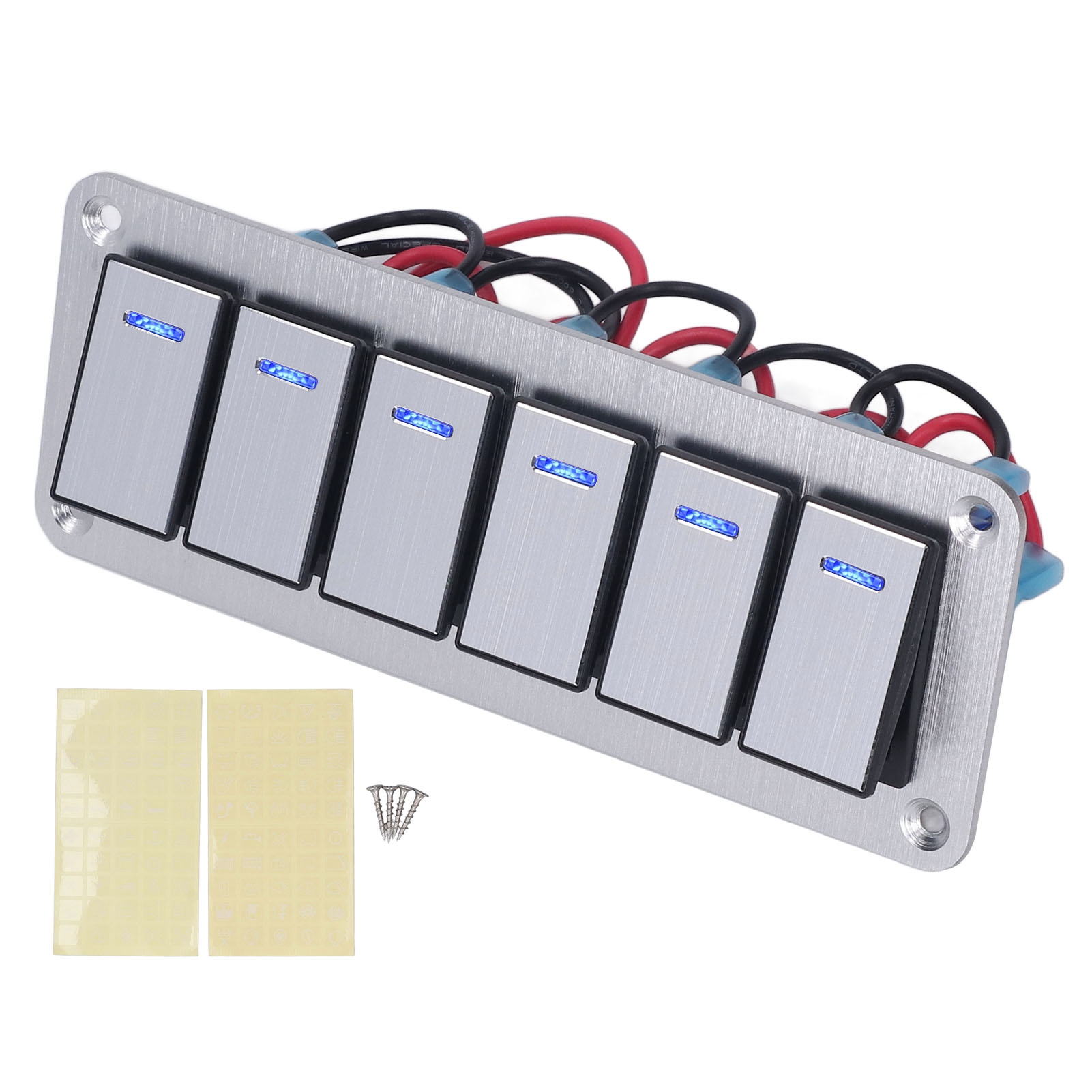Wippschalter-bedienfeld, 6 Tasten, Wasserdicht, 5 Pins, Ein/aus, Für Auto, 12–24 V, Blaue Led