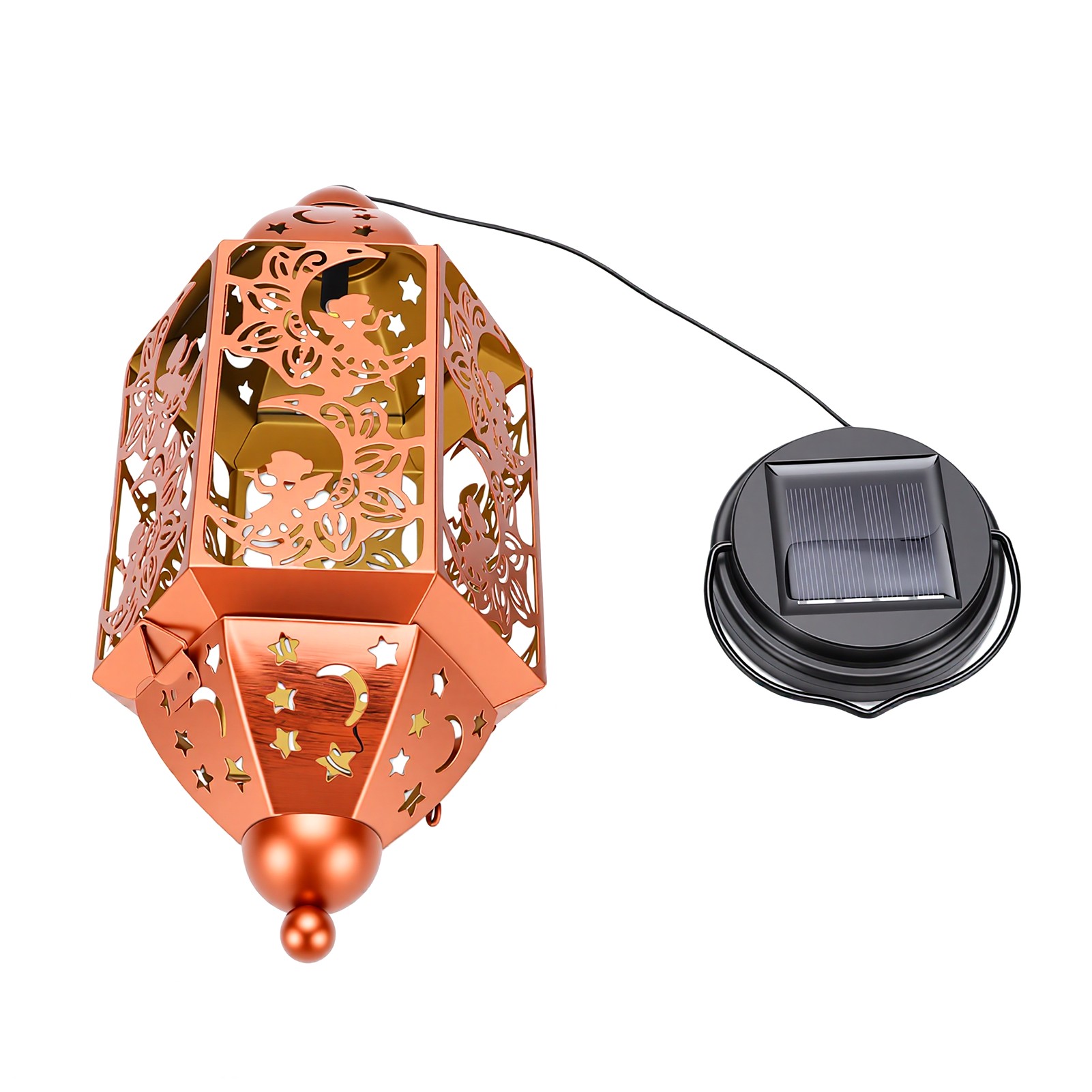 Solarlaterne Für Den Außenbereich, Regensicher, Hängelampe Aus Metall Mit Stern- Und Mondmuster, Automatische Ein-/ausschaltfunktion Für Garten, Hof, Veranda, Rasen Und Einfahrt.
