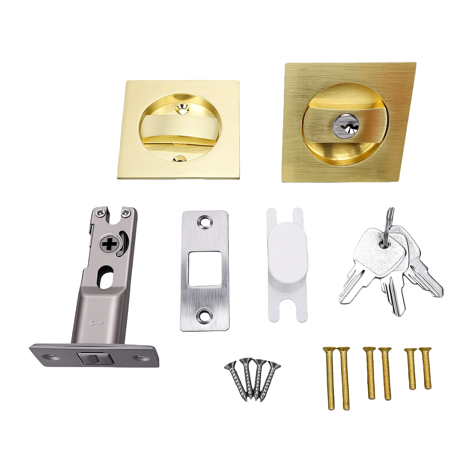 Schiebetürschloss-beschlagsatz, Sichtschutz-schieberiegel Mit Schlüsseln Für Stärken Von 1,37 Bis 2,3 Zoll, Goldfarben.