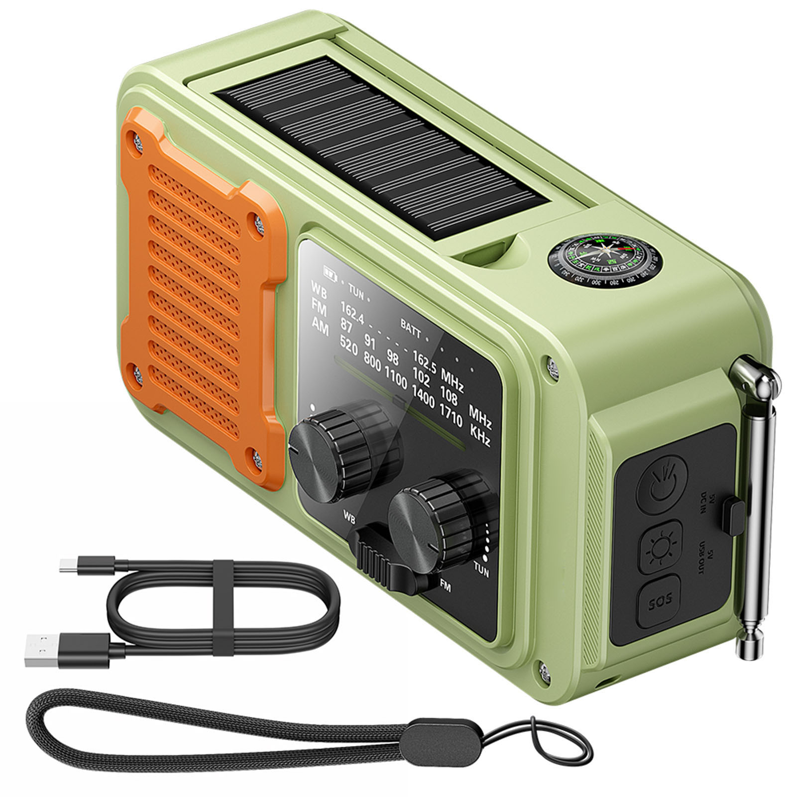 Notradio Mit Handkurbel, Solarbetrieben, 2000 Mah, Noaa/am/fm/wb, Tragbarer Multifunktionaler Externer Akku.