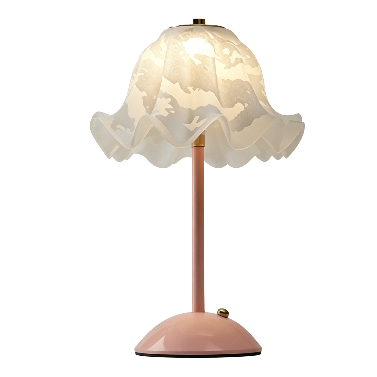 Blumenförmige Tischleuchte, Kabellos, Wiederaufladbar, Augenschonend, Im Vintage-stil, Mit Mattiertem, Blütenblattförmigem Glasschirm Für Wohn- Und Schlafzimmer. Rosa.