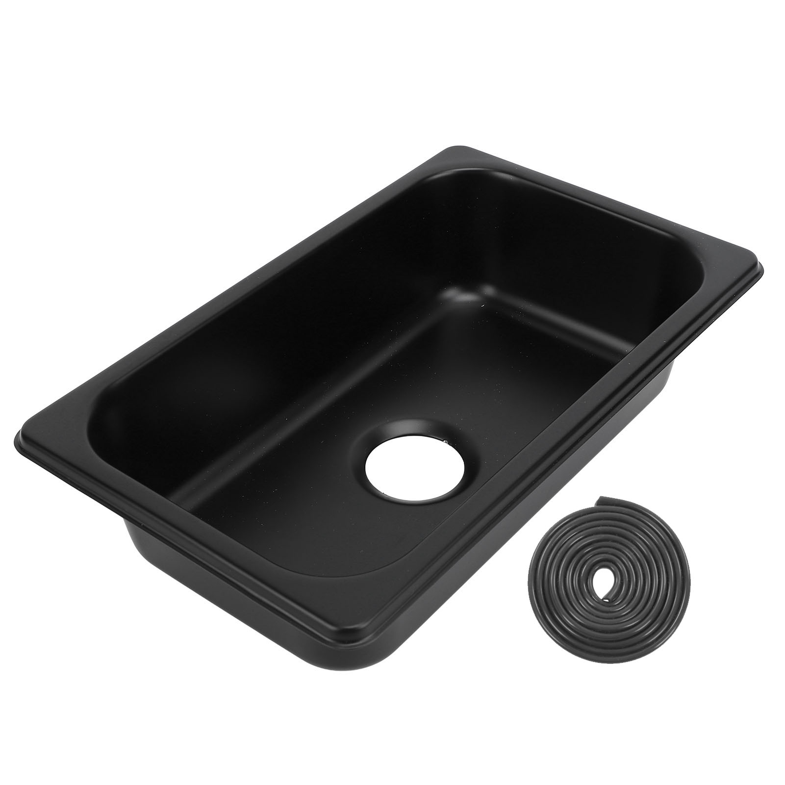 Rv 304 Rechteckige Edelstahl-küchenspüle Mit 40-mm-abflussgarnitur Für Boote, Wohnwagen, Yachten, Schwarze Ausführung (gr-1465b)