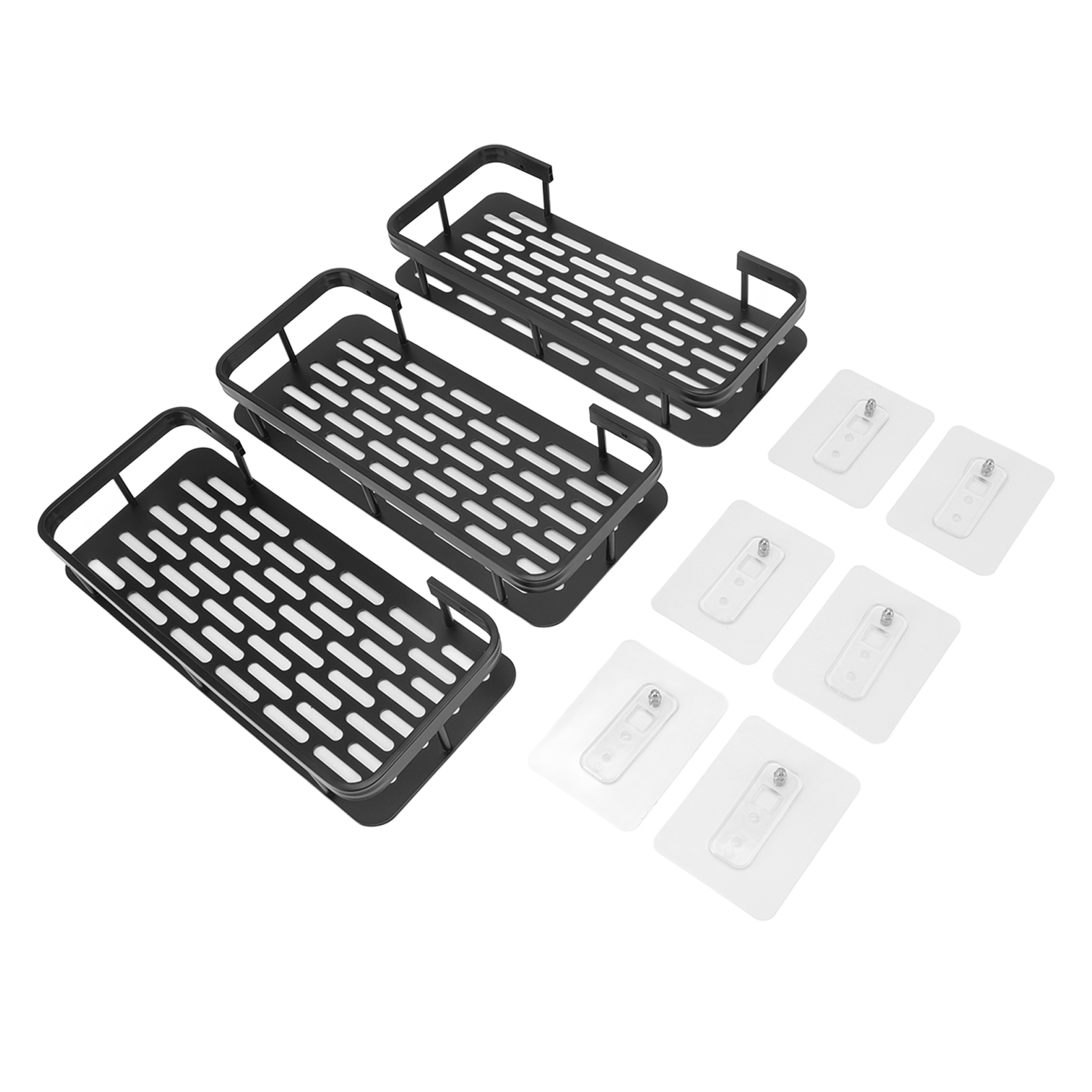 3-stufiges Duschregal, Rechteckiger Aluminiumkorb, Kein Bohren Erforderlich, Für Badezimmer, Schwarz