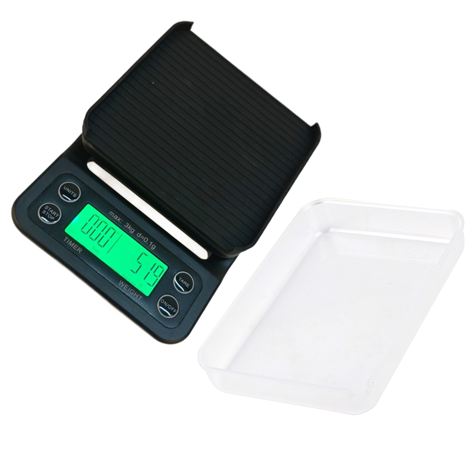Digitale Elektronische Küchenwaage 3 Kg/0,1 G, Zum Abwiegen Von Filterkaffee, Mit Timer (grüne Hintergrundbeleuchtung)
