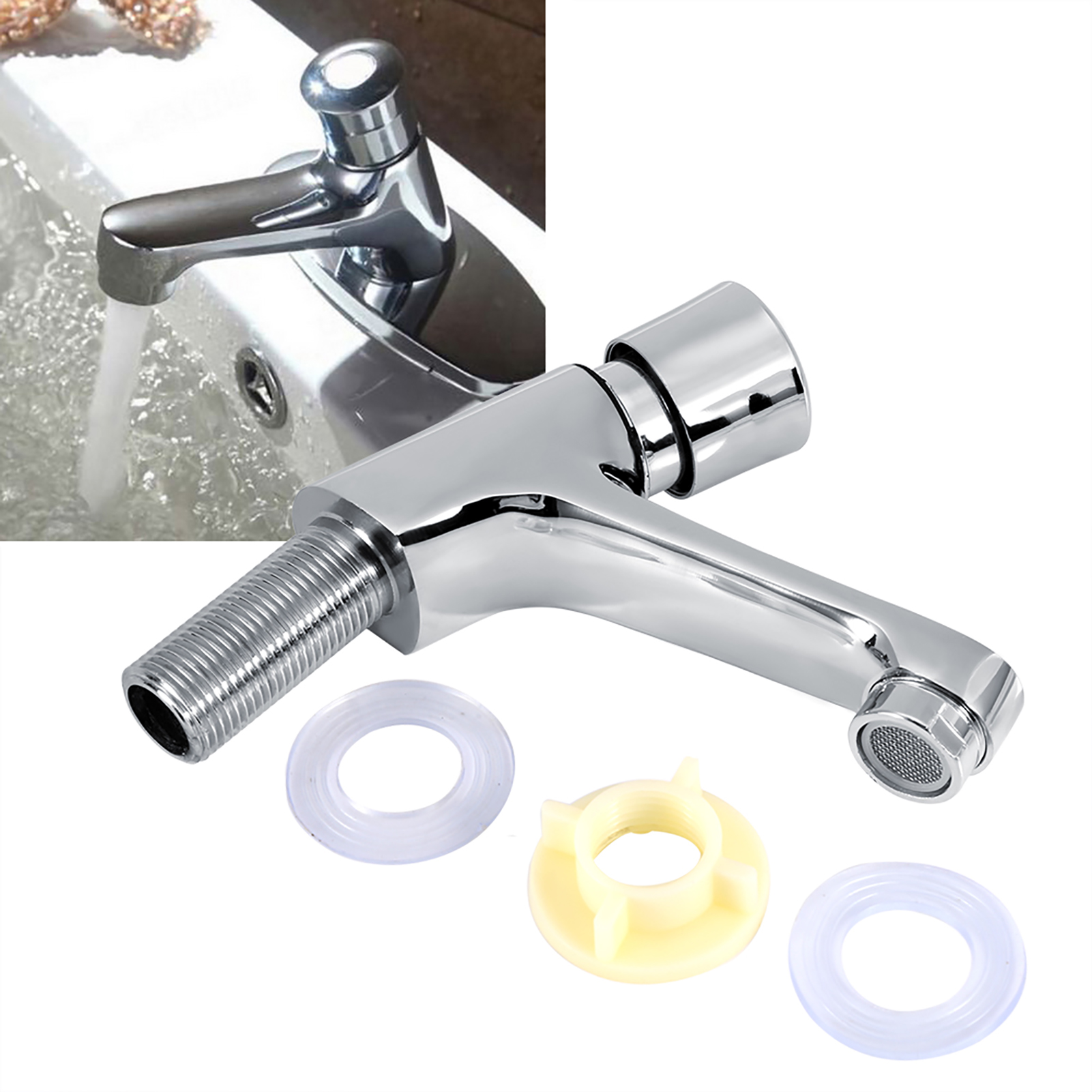 Verchromter, Wassersparender Waschtischhahn Mit Zeitschaltuhr Für Öffentliche Bereiche, G1/2